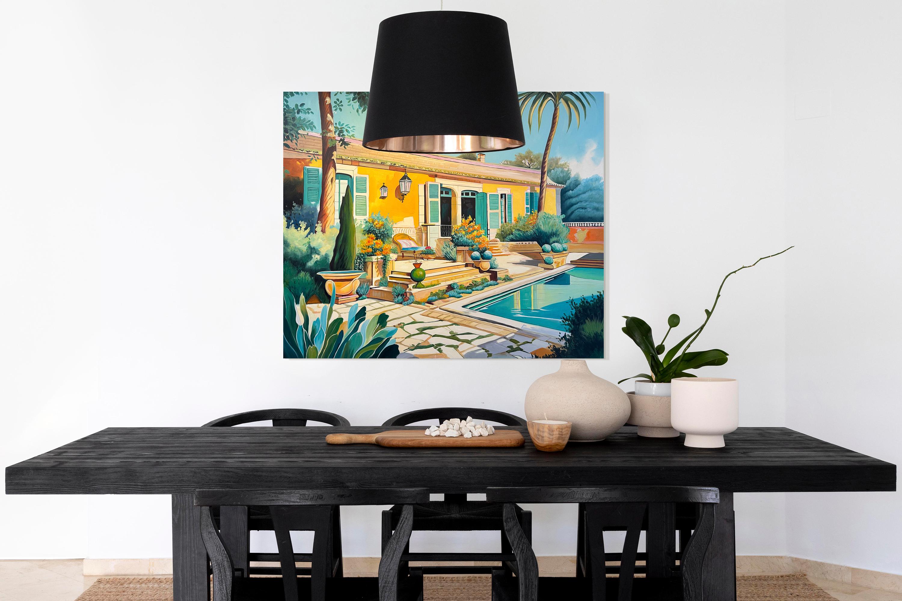 Die ruhige Form der Liebe - Zeitgenössische Architektur Pool Haus Ölgemälde im Angebot 12