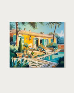 The quiet shape of love - Contemporary Architecture Pool House Oil Painting