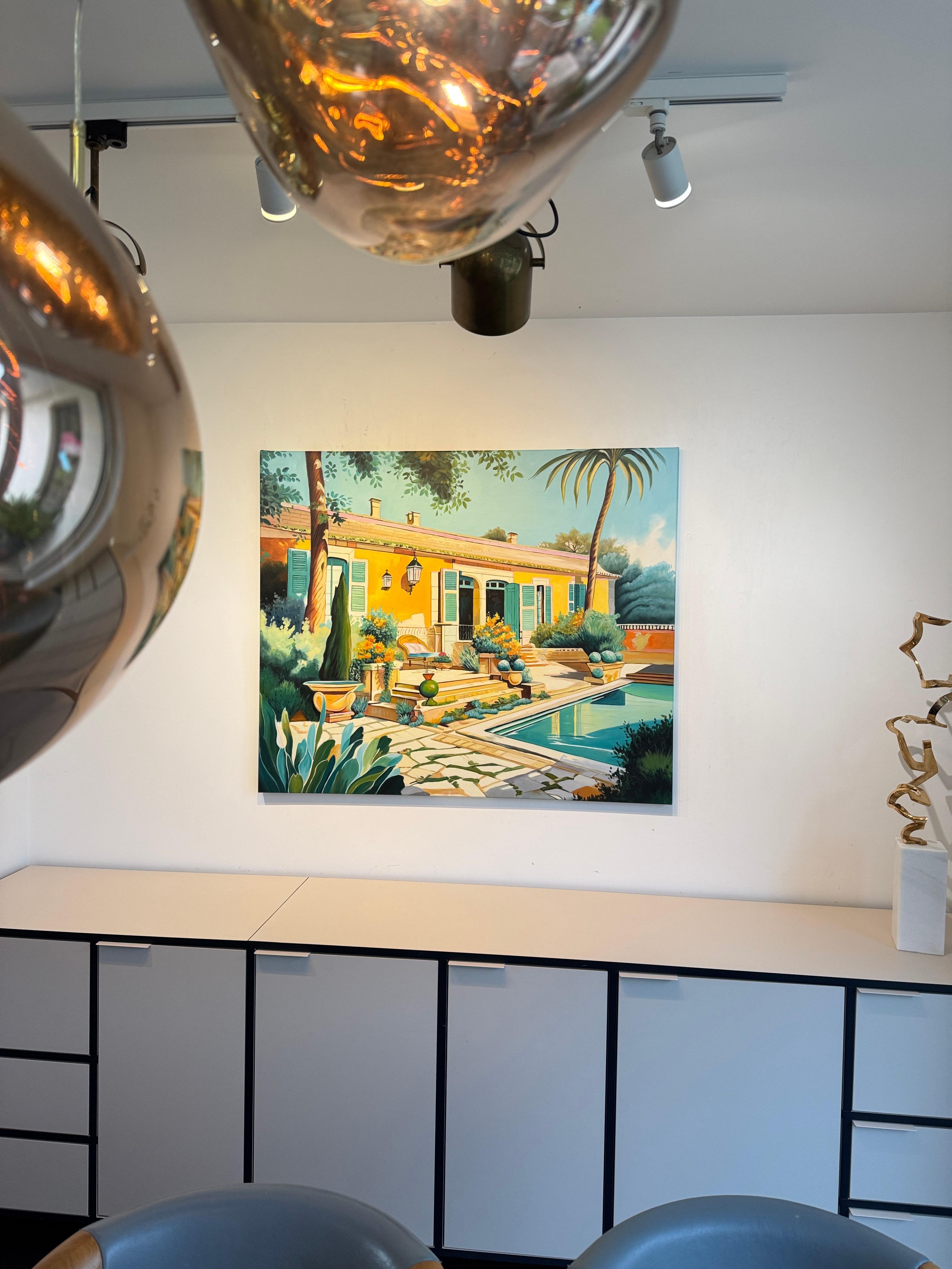 Die ruhige Form der Liebe - Zeitgenössische Architektur Pool Haus Ölgemälde im Angebot 2