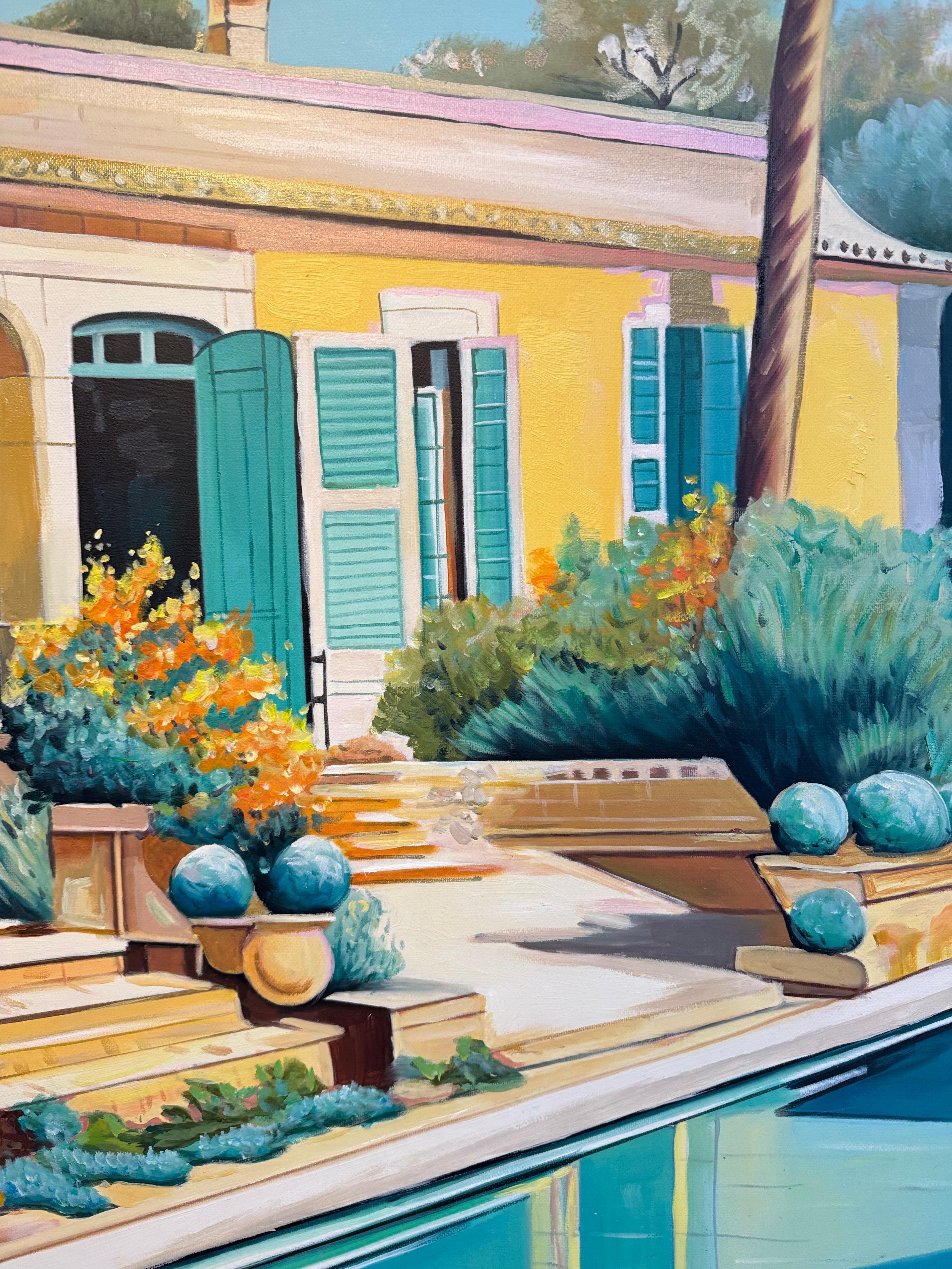 Die ruhige Form der Liebe - Zeitgenössische Architektur Pool Haus Ölgemälde im Angebot 3