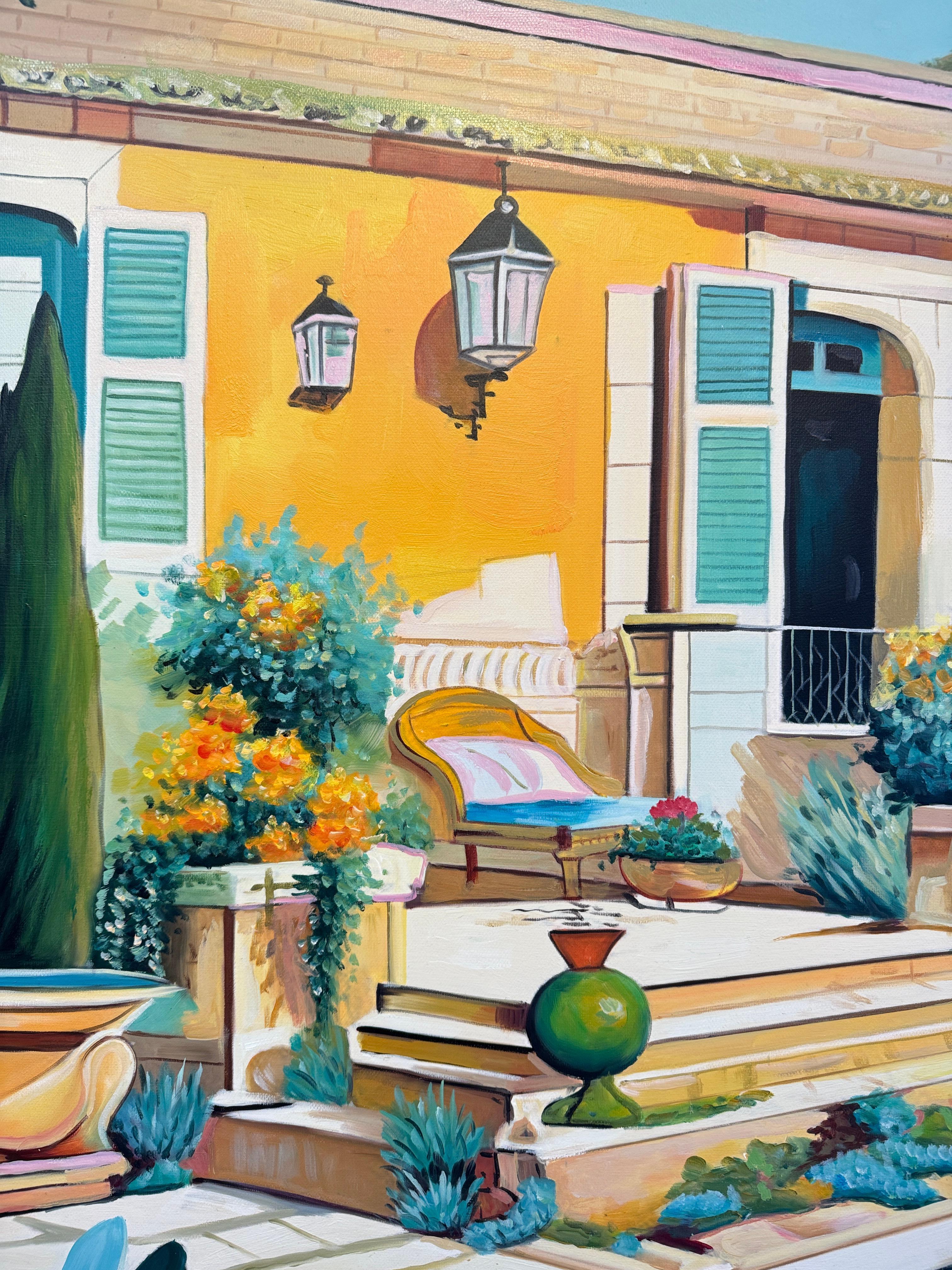 Die ruhige Form der Liebe - Zeitgenössische Architektur Pool Haus Ölgemälde im Angebot 4