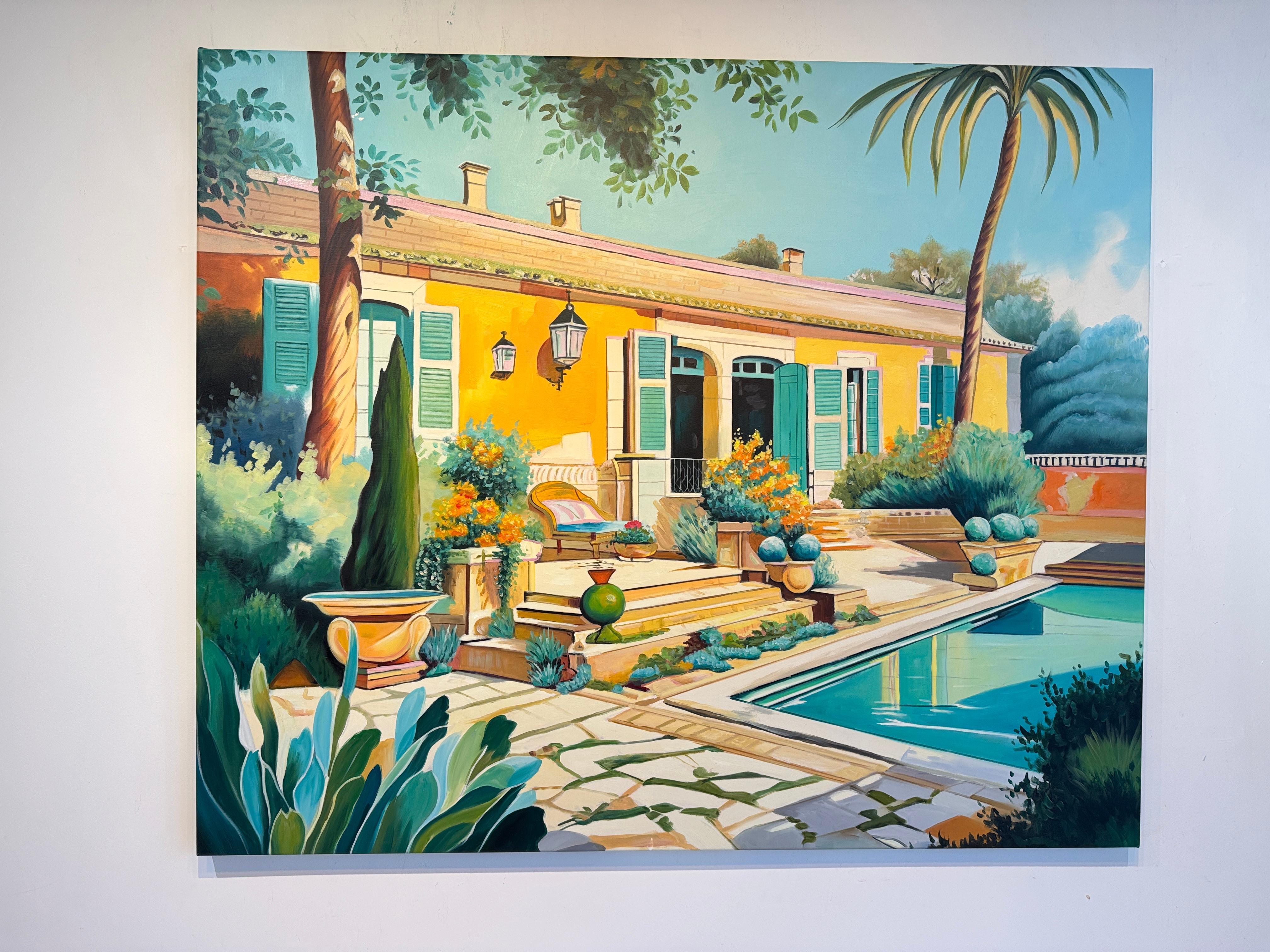 Die ruhige Form der Liebe - Zeitgenössische Architektur Pool Haus Ölgemälde im Angebot 5