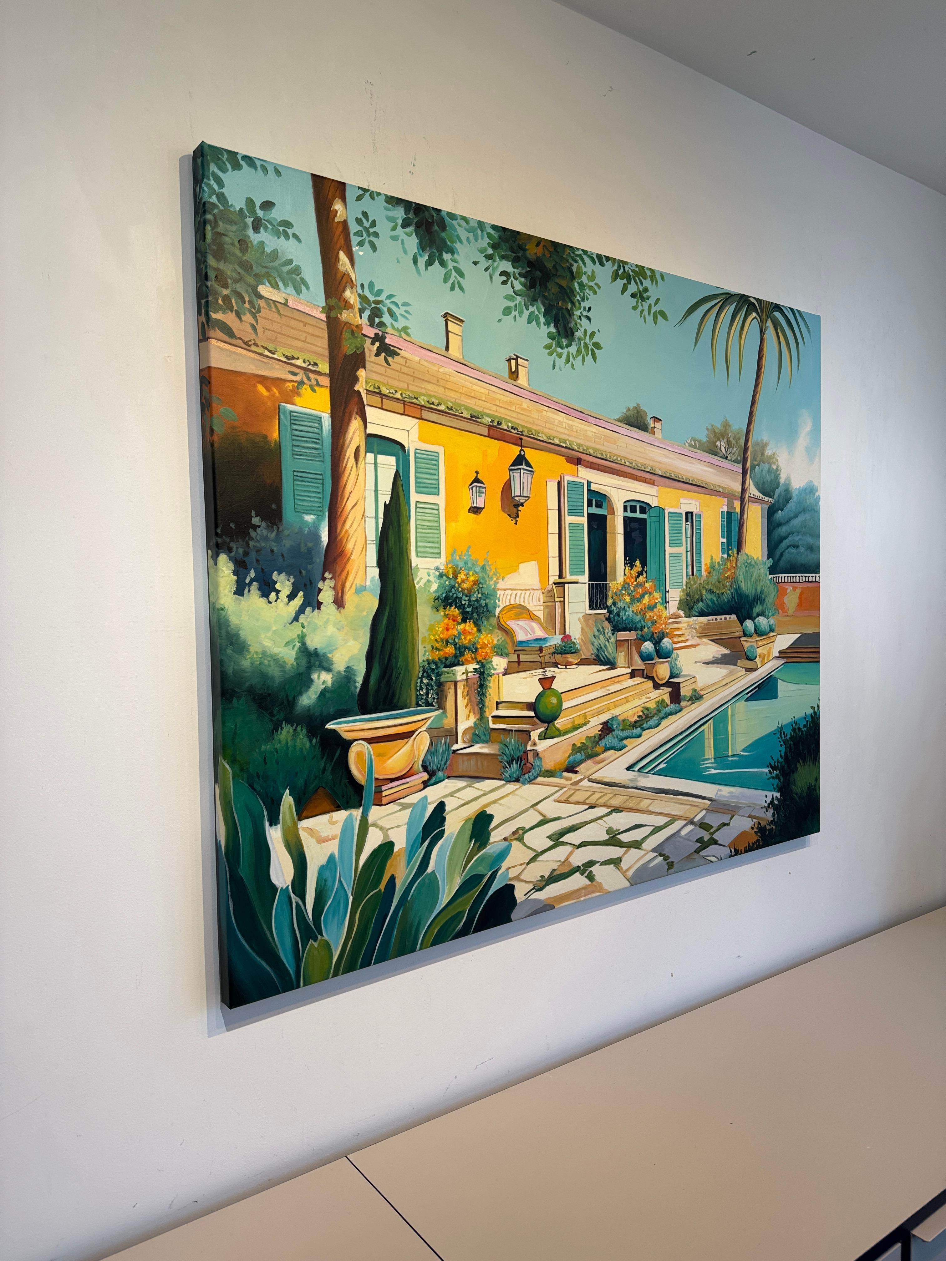 Die ruhige Form der Liebe - Zeitgenössische Architektur Pool Haus Ölgemälde im Angebot 6