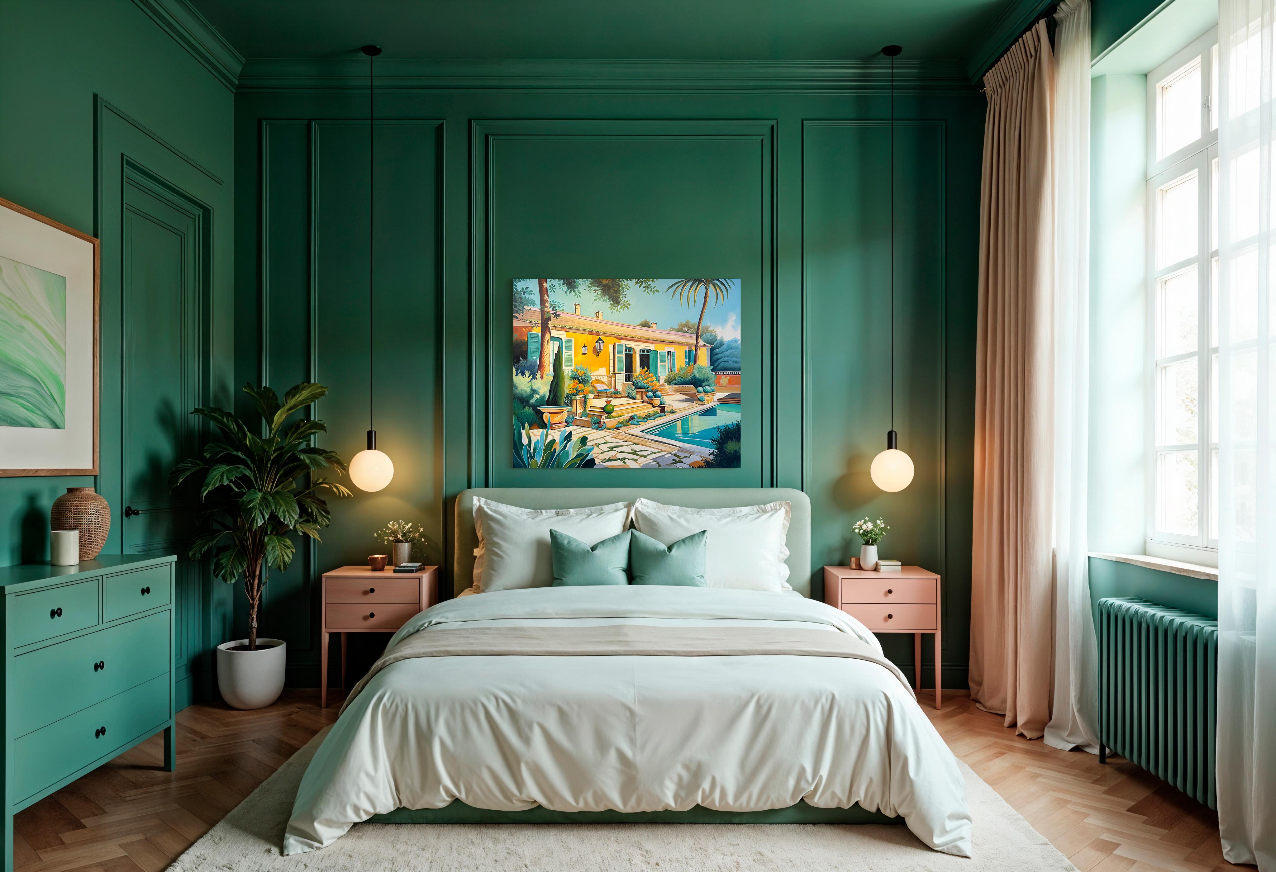 Die ruhige Form der Liebe - Zeitgenössische Architektur Pool Haus Ölgemälde im Angebot 7