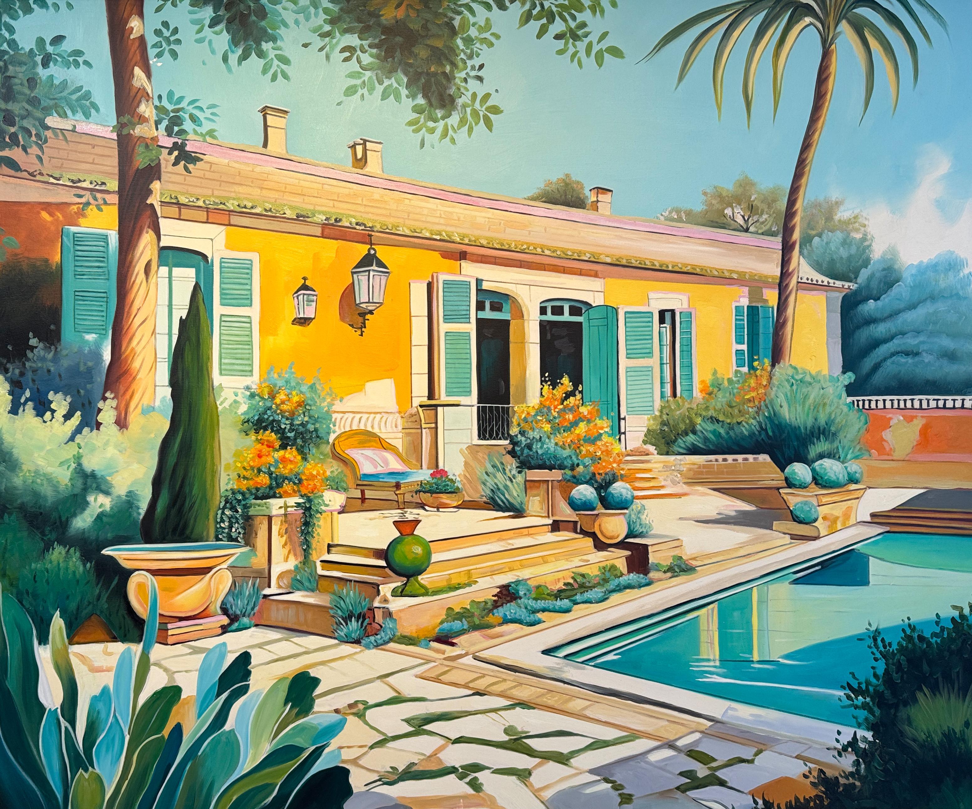 Die ruhige Form der Liebe - Zeitgenössische Architektur Pool Haus Ölgemälde