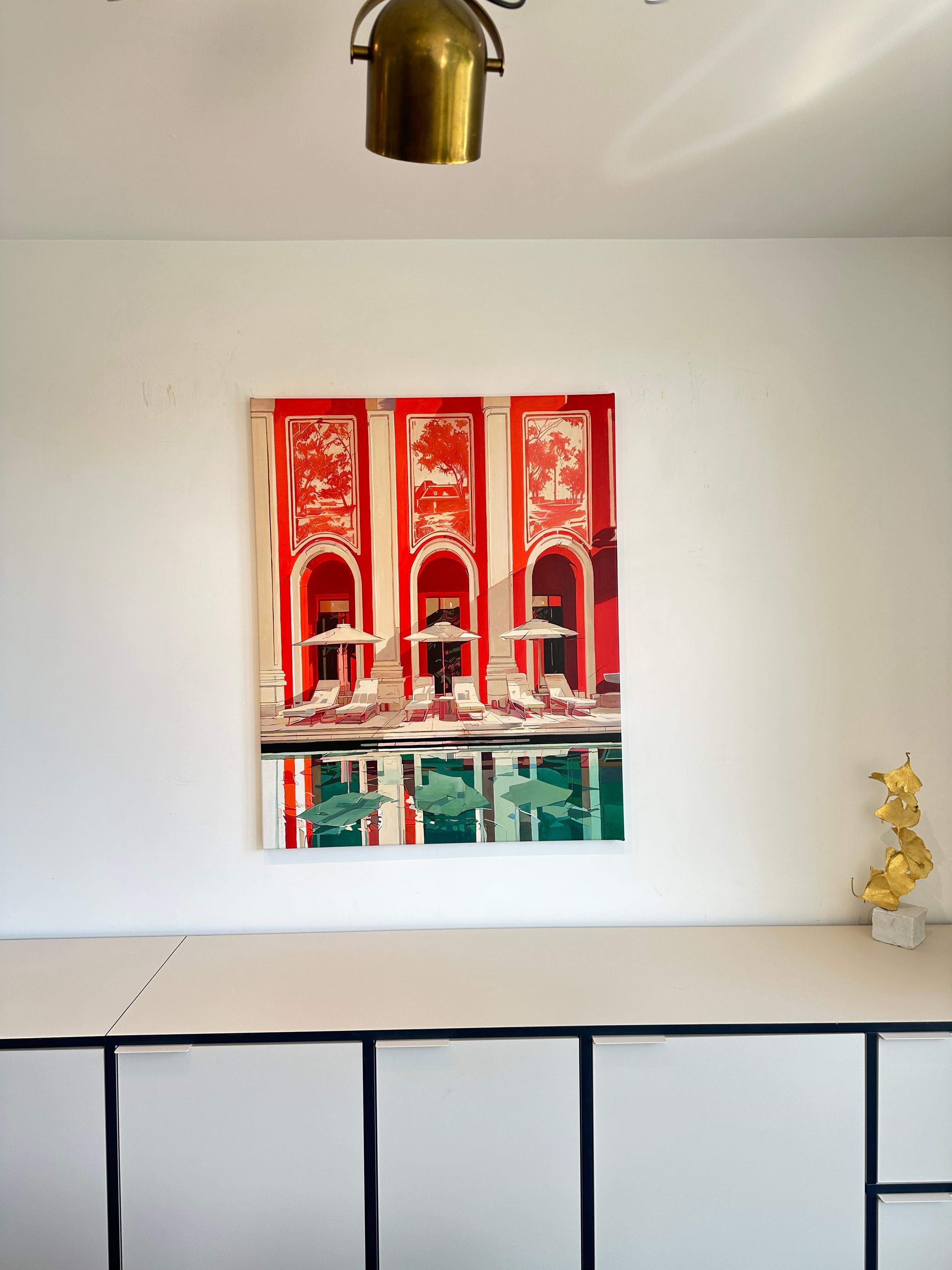 The red Carpet Treatment von Lilly Muth - Zeitgenössische Architektur Ölgemälde im Angebot 9