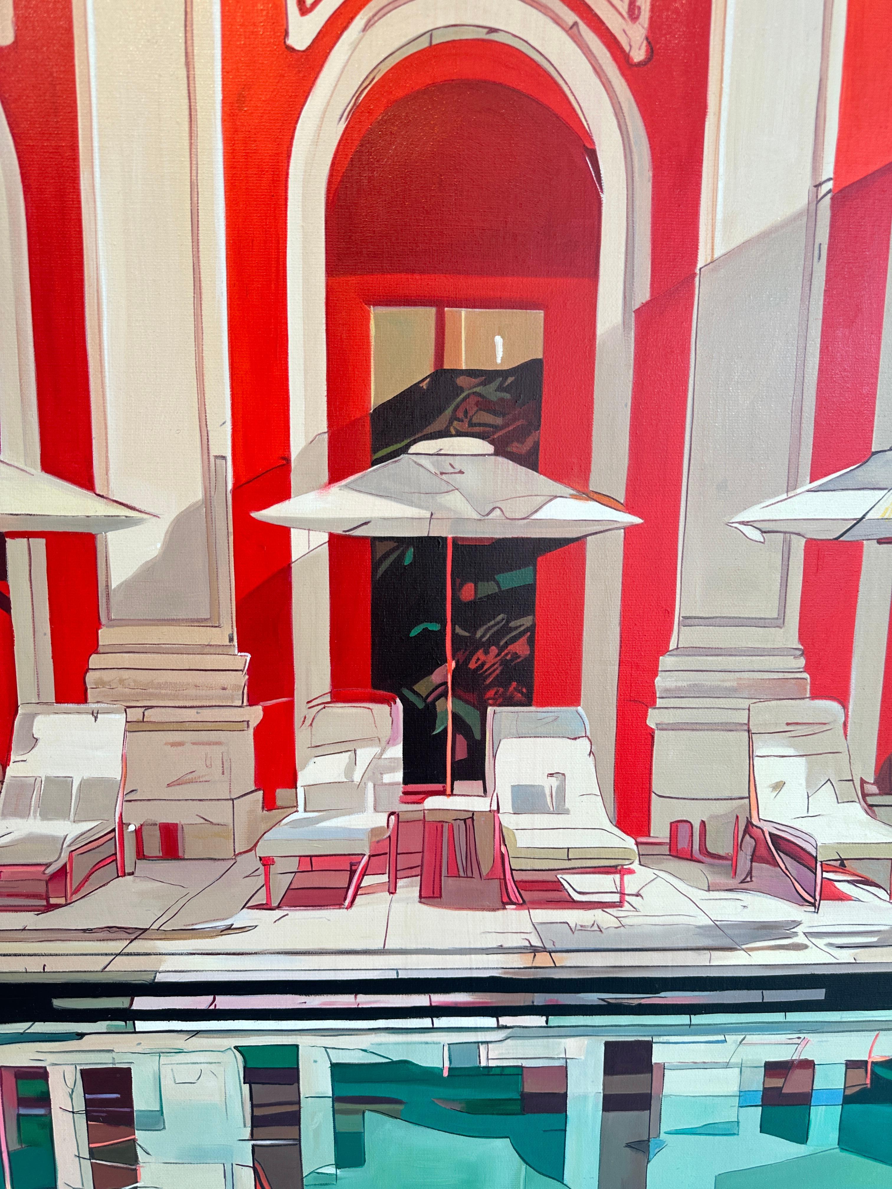 The red Carpet Treatment von Lilly Muth - Zeitgenössische Architektur Ölgemälde im Angebot 3