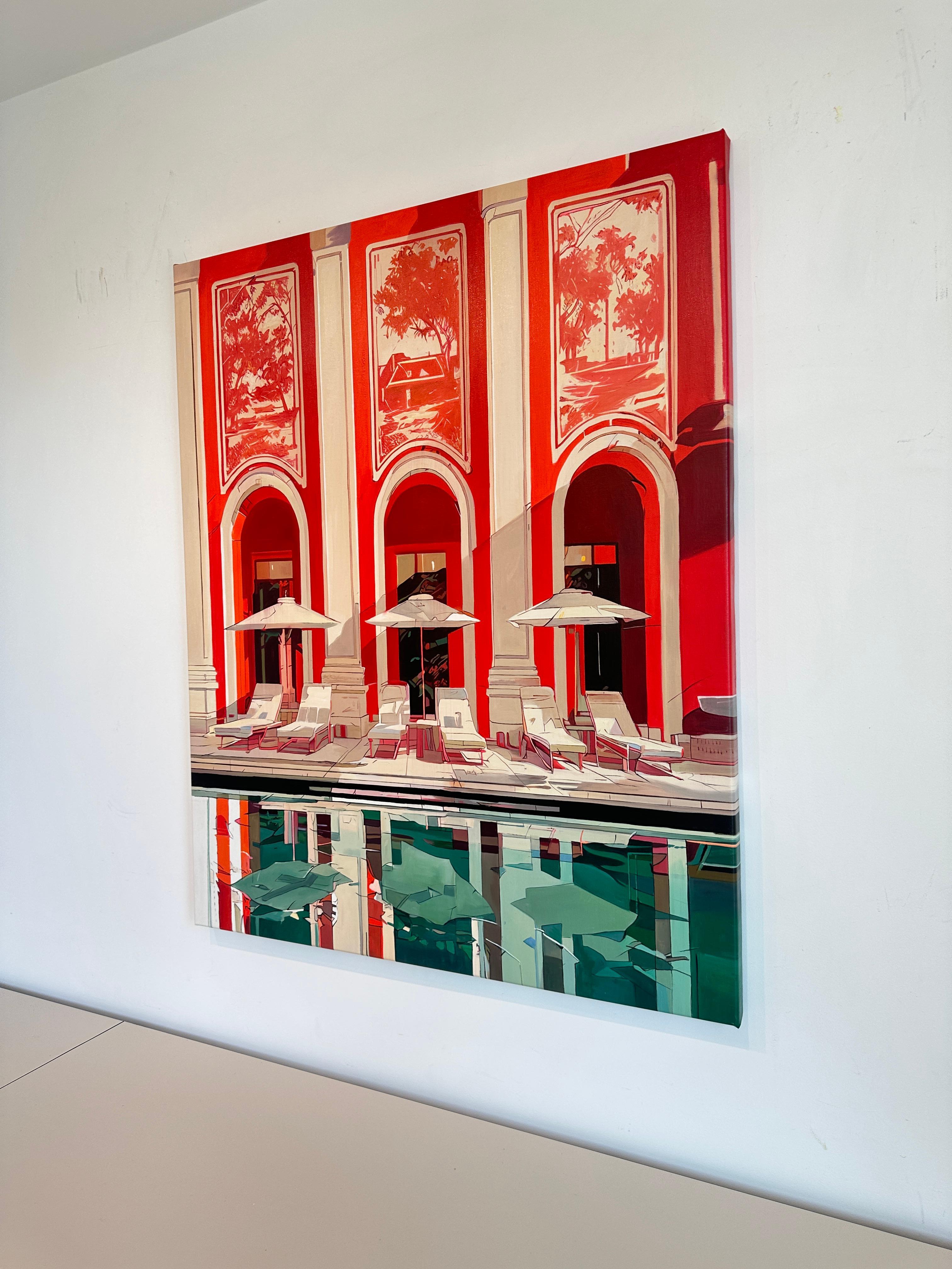 The red Carpet Treatment von Lilly Muth - Zeitgenössische Architektur Ölgemälde im Angebot 5