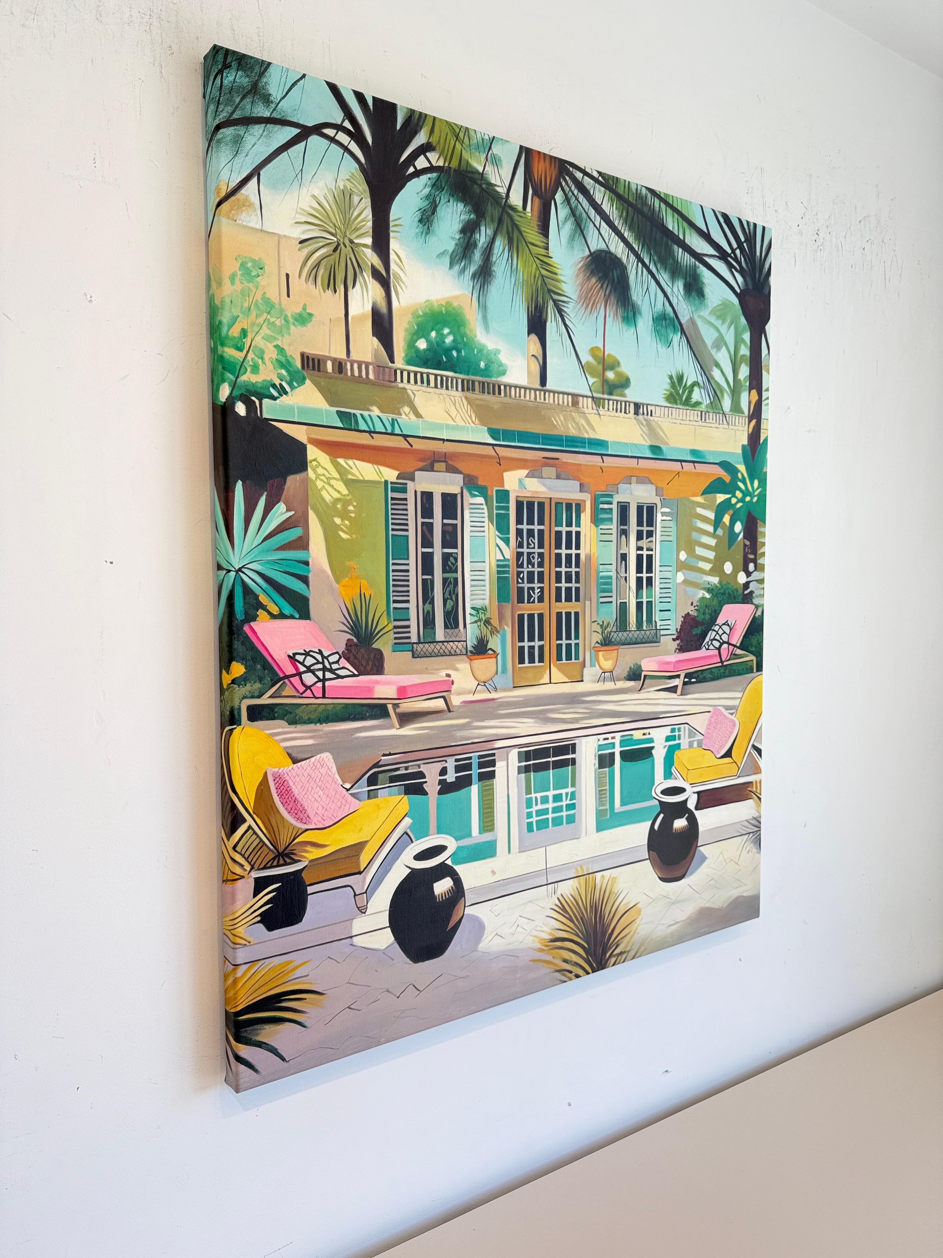 The Terrace of Our Dreams - Contemporary Architecture Pool House Oil Painting For Sale 9