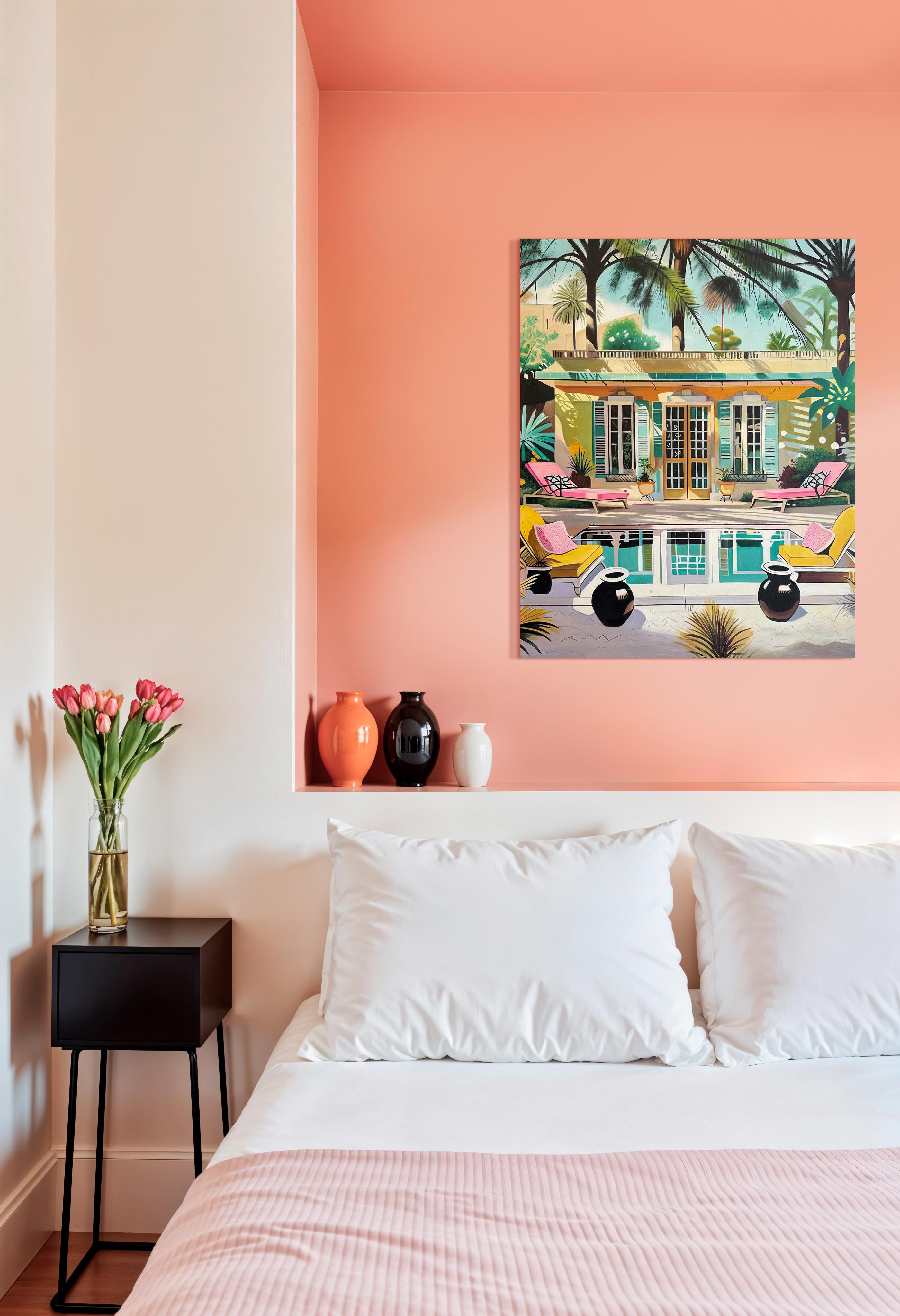 The Terrace of Our Dreams - Contemporary Architecture Pool House Oil Painting For Sale 2