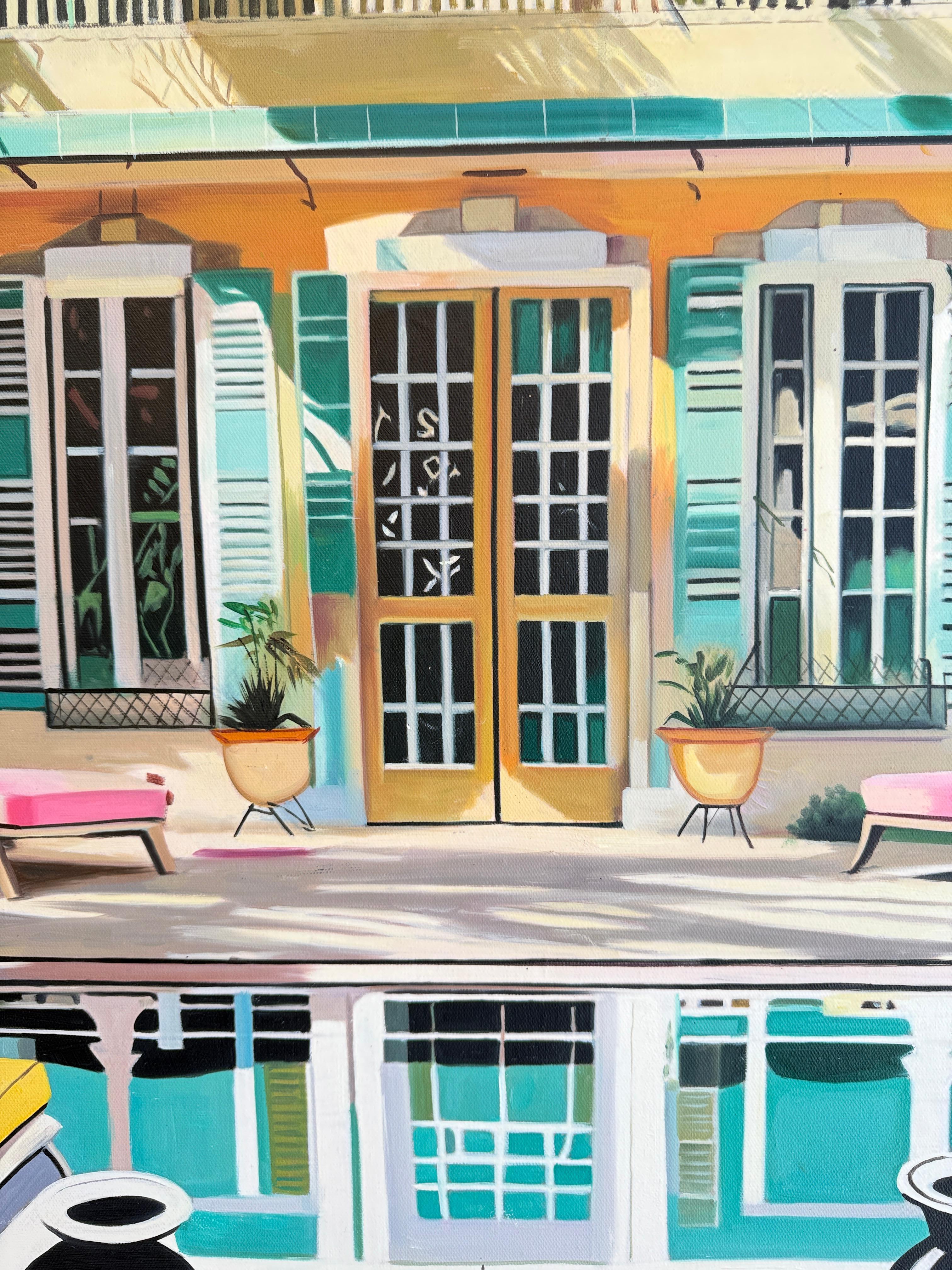 The Terrace of Our Dreams - Contemporary Architecture Pool House Oil Painting For Sale 3