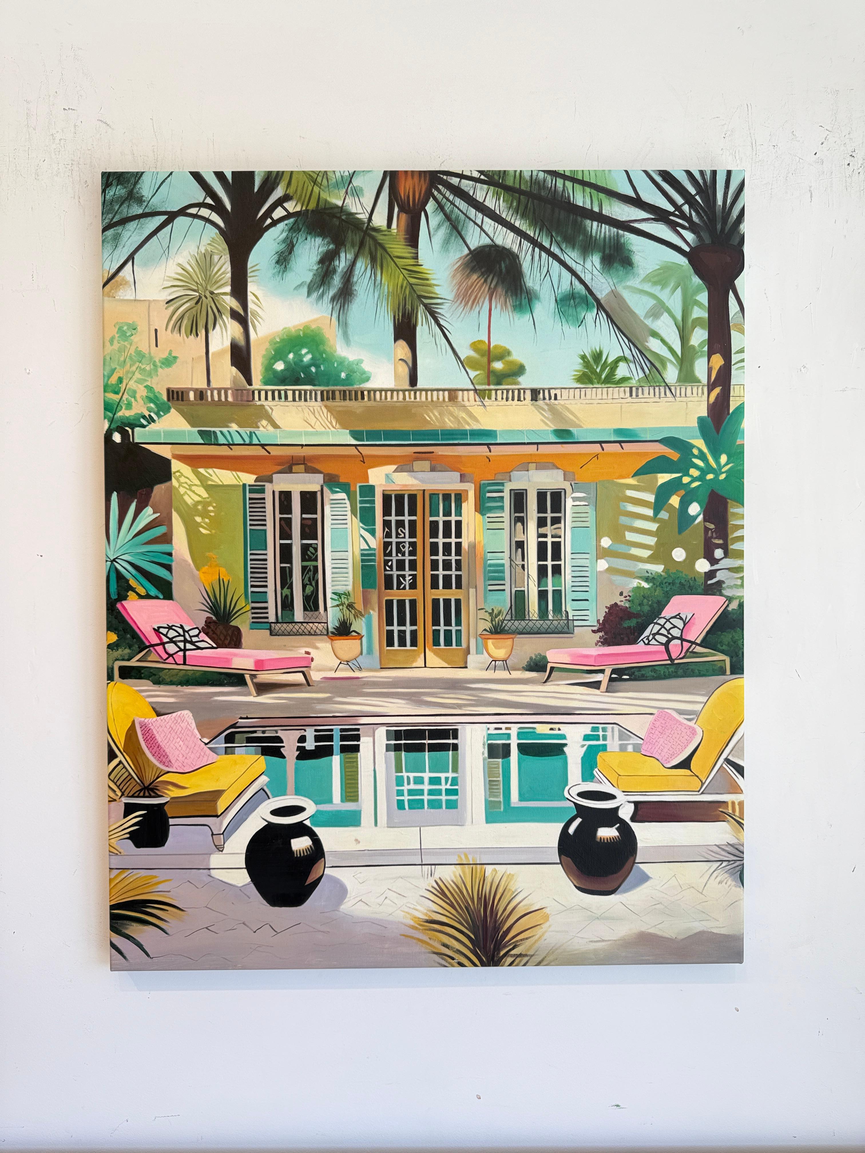 The Terrace of Our Dreams - Contemporary Architecture Pool House Oil Painting For Sale 6
