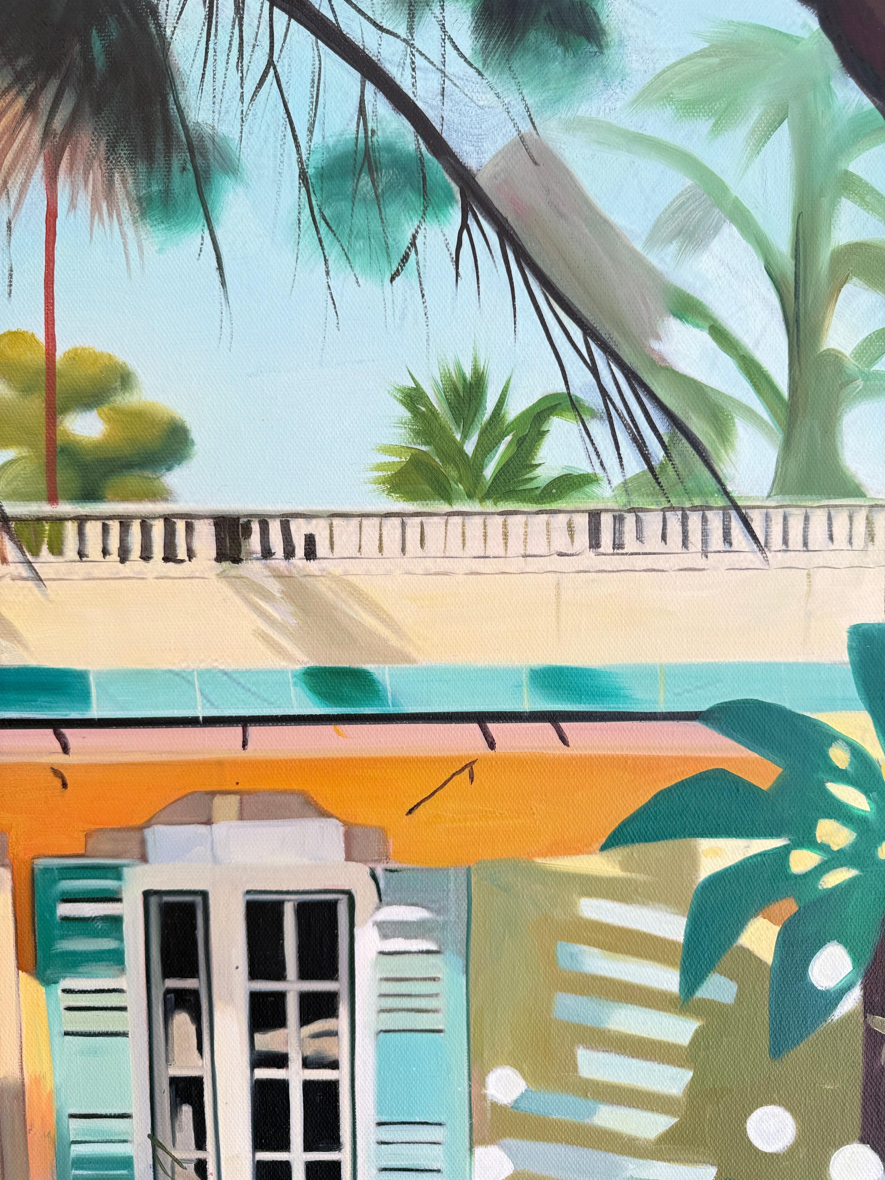 The Terrace of Our Dreams - Contemporary Architecture Pool House Oil Painting For Sale 7