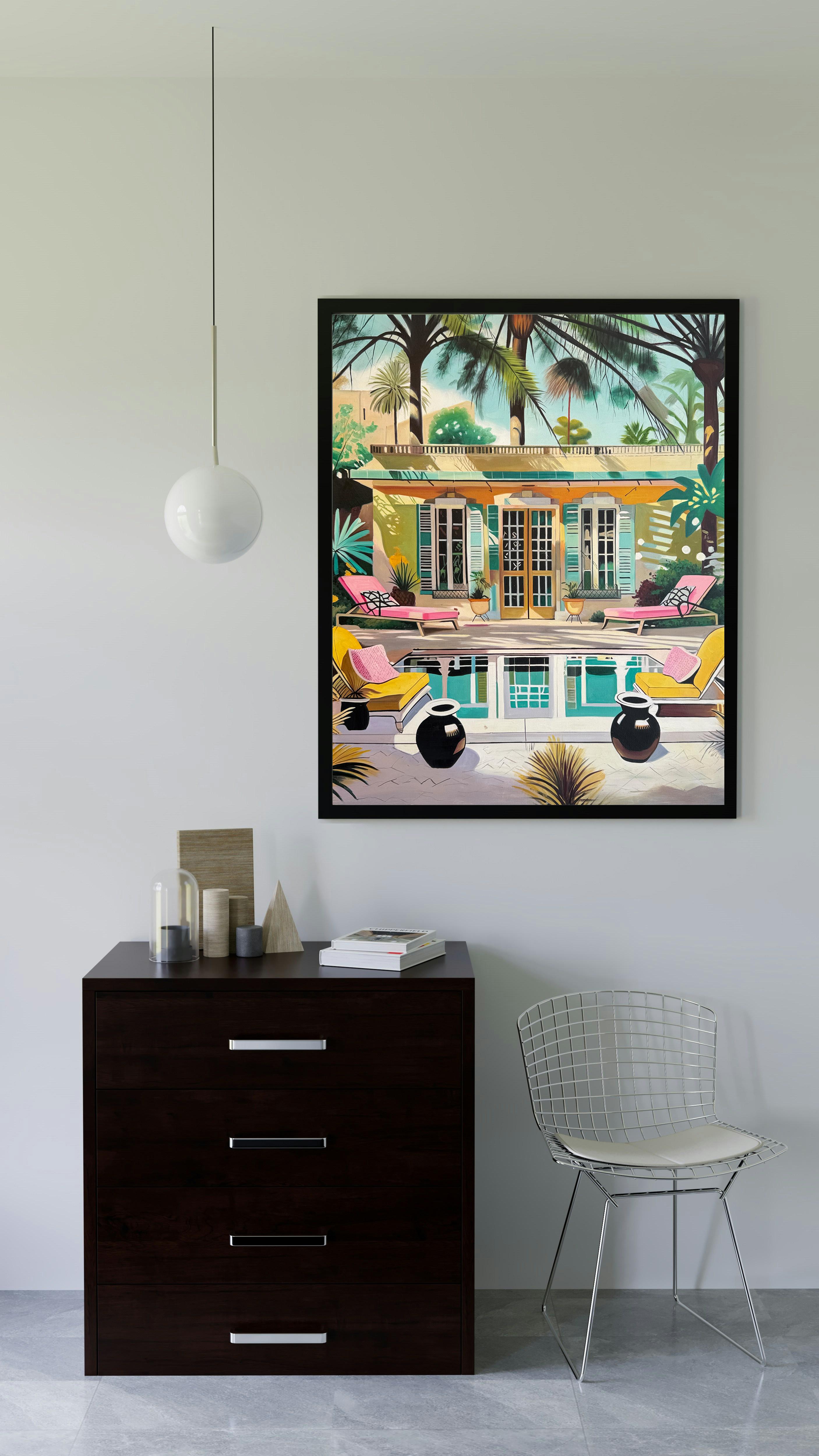 The Terrace of Our Dreams - Contemporary Architecture Pool House Oil Painting For Sale 8