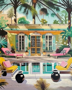 The Terrace of Our Dreams - Contemporary Architecture Pool House Oil Painting
