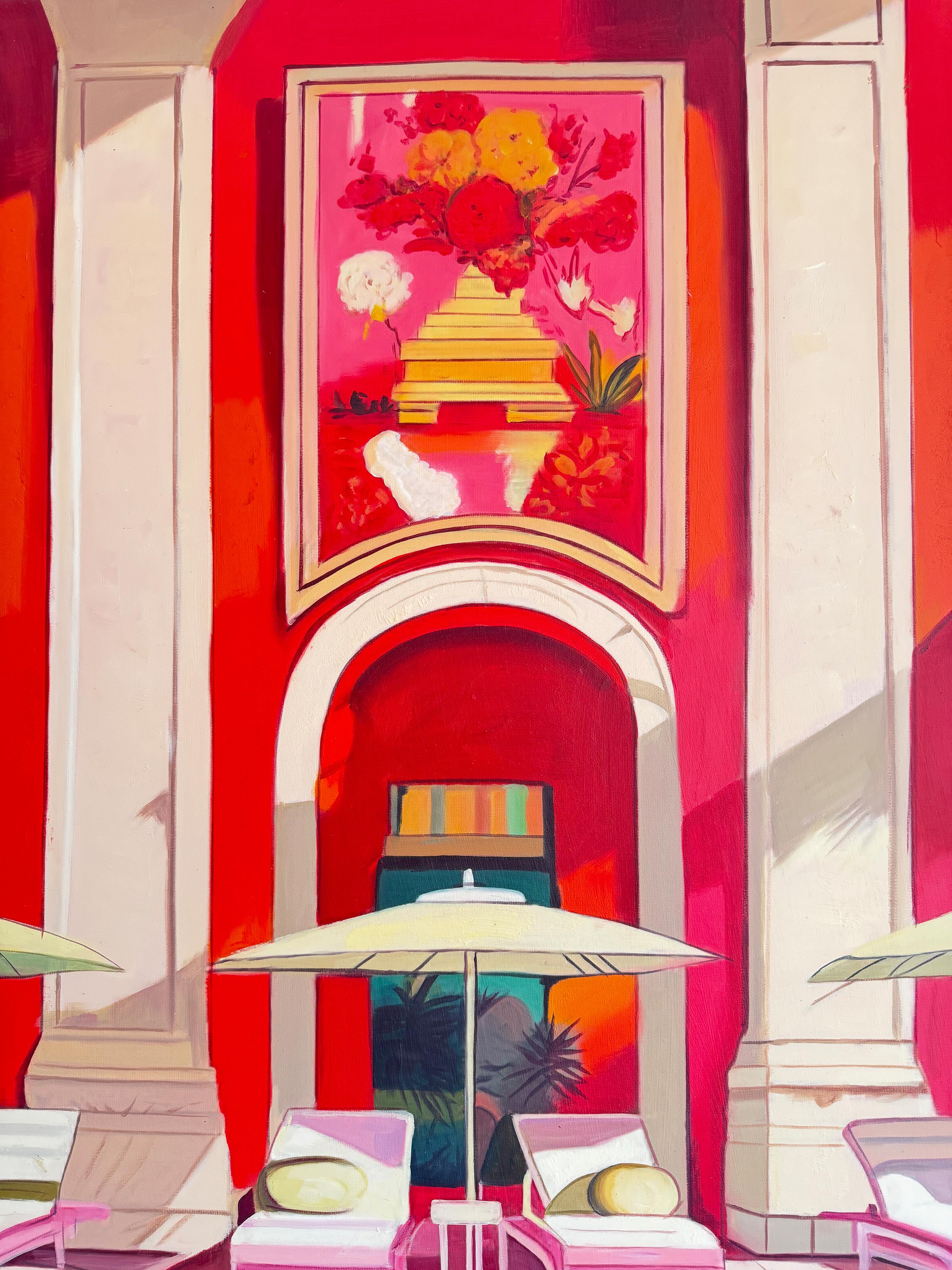 Le temps de se détendre - Architecture contemporaine Pool House Peinture à l'huile en vente 9