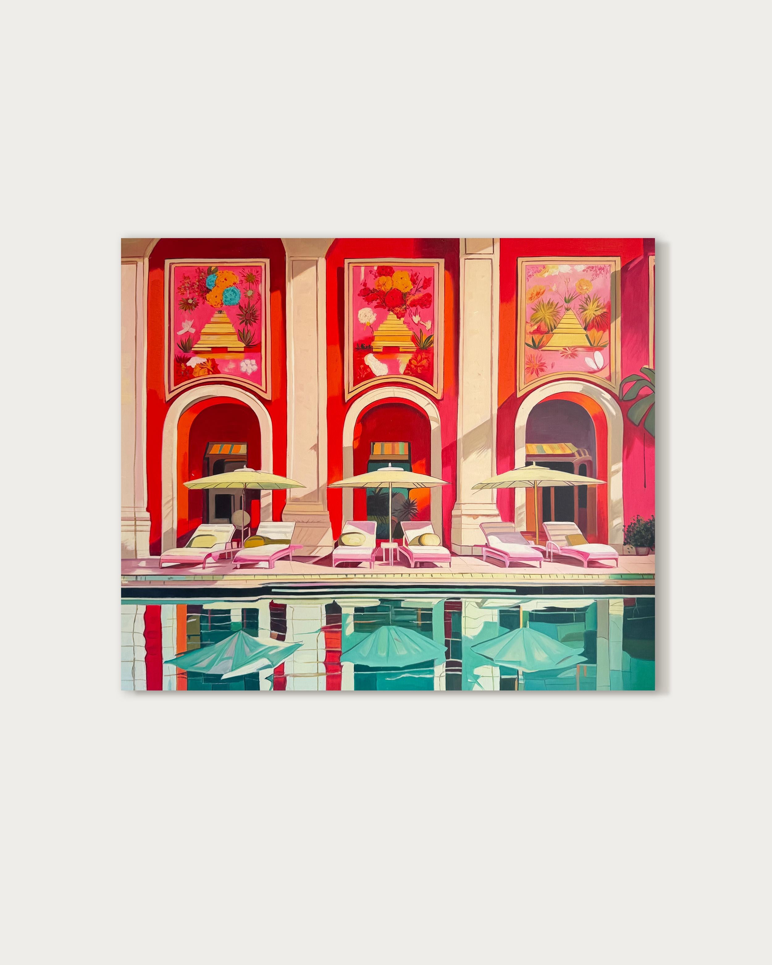 Le temps de se détendre - Architecture contemporaine Pool House Peinture à l'huile - Contemporain Painting par Lilly Muth