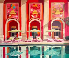 Hora de relajarse - Arquitectura contemporánea Casa de la piscina Pintura al óleo