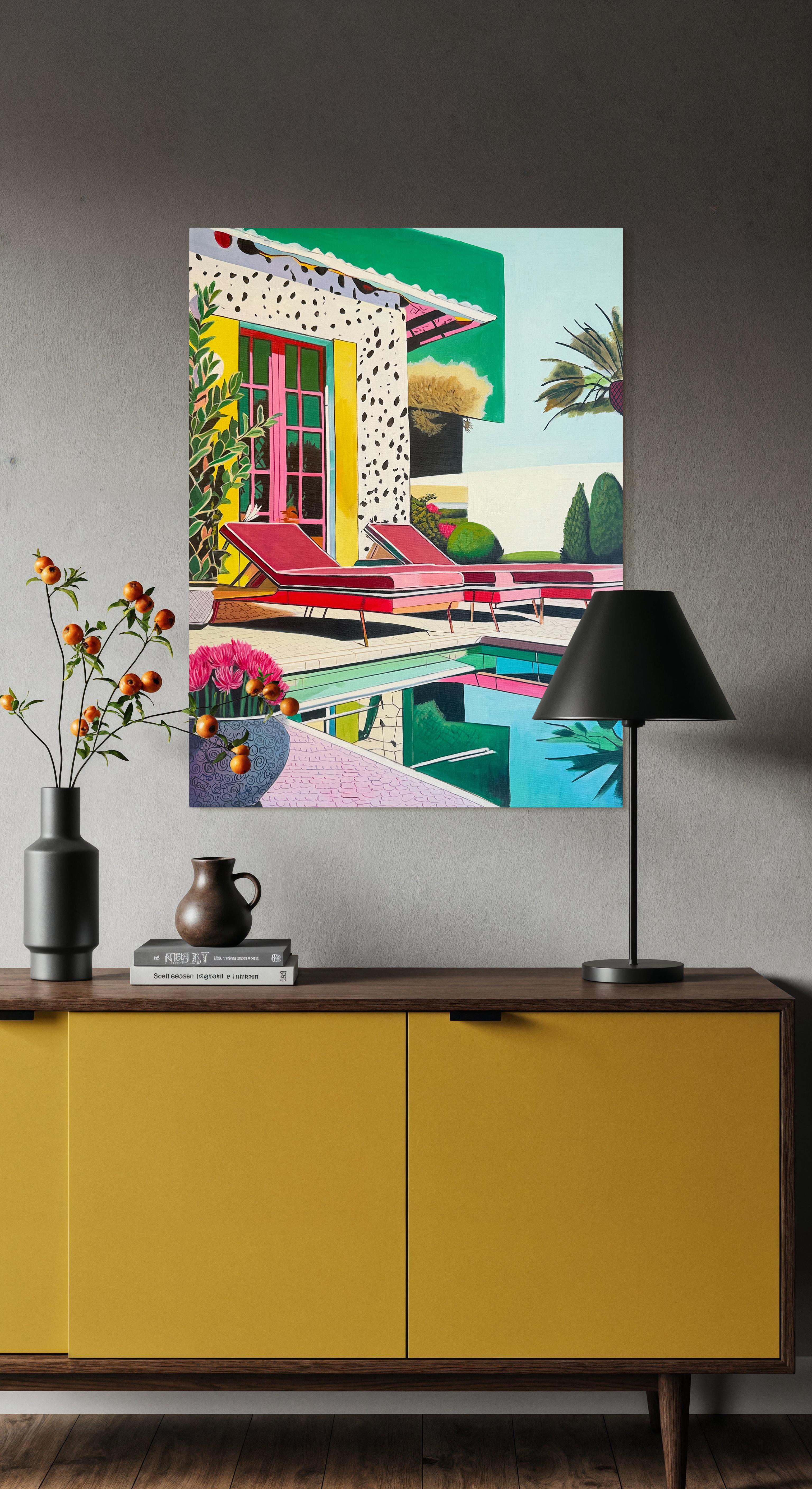 Gemeinsam für den Moment - Zeitgenössische Architektur Poolhaus Ölgemälde im Angebot 11