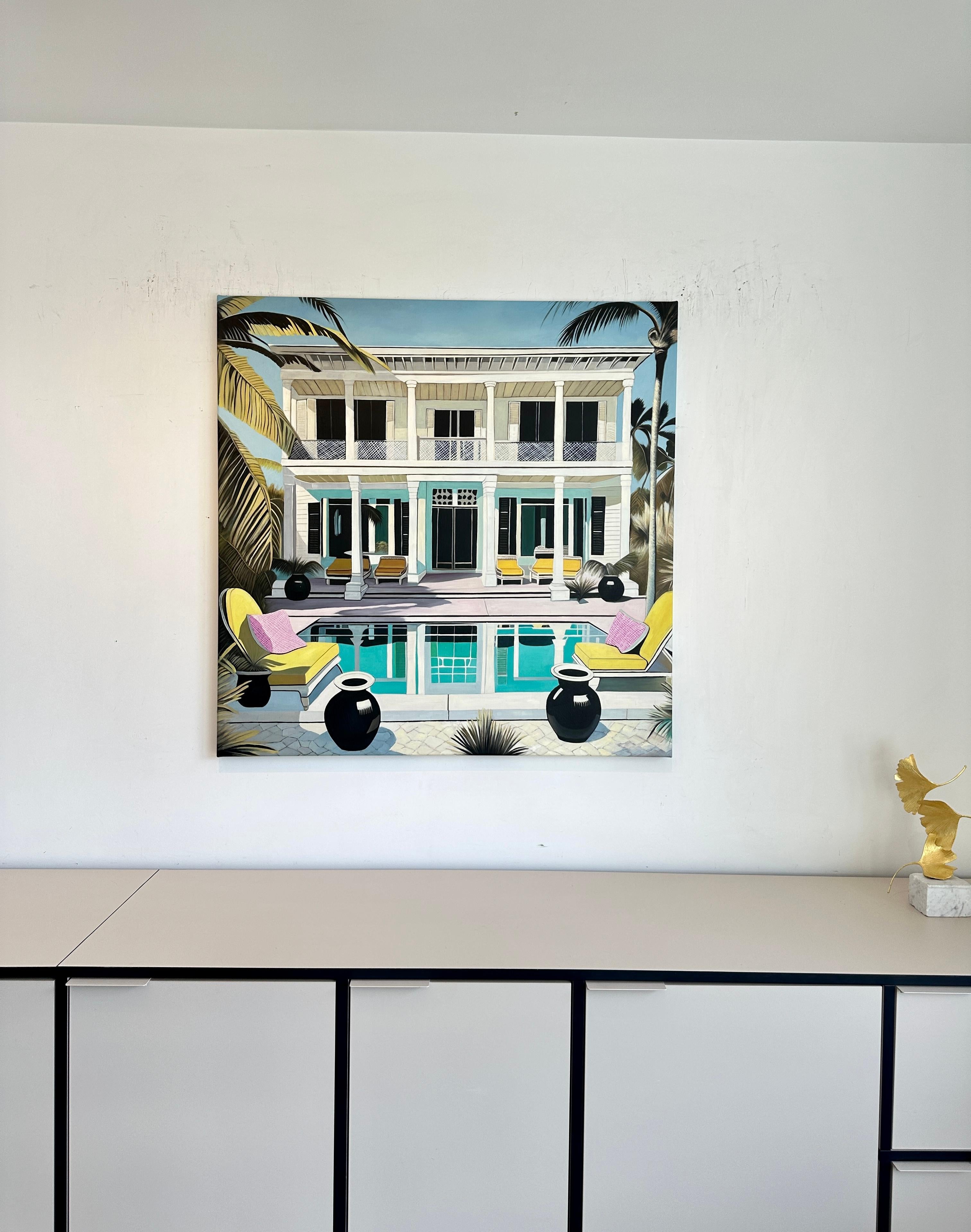 Unbekannte Gewässer der Liebe - Zeitgenössische Architektur POOL Haus Ölgemälde im Angebot 6
