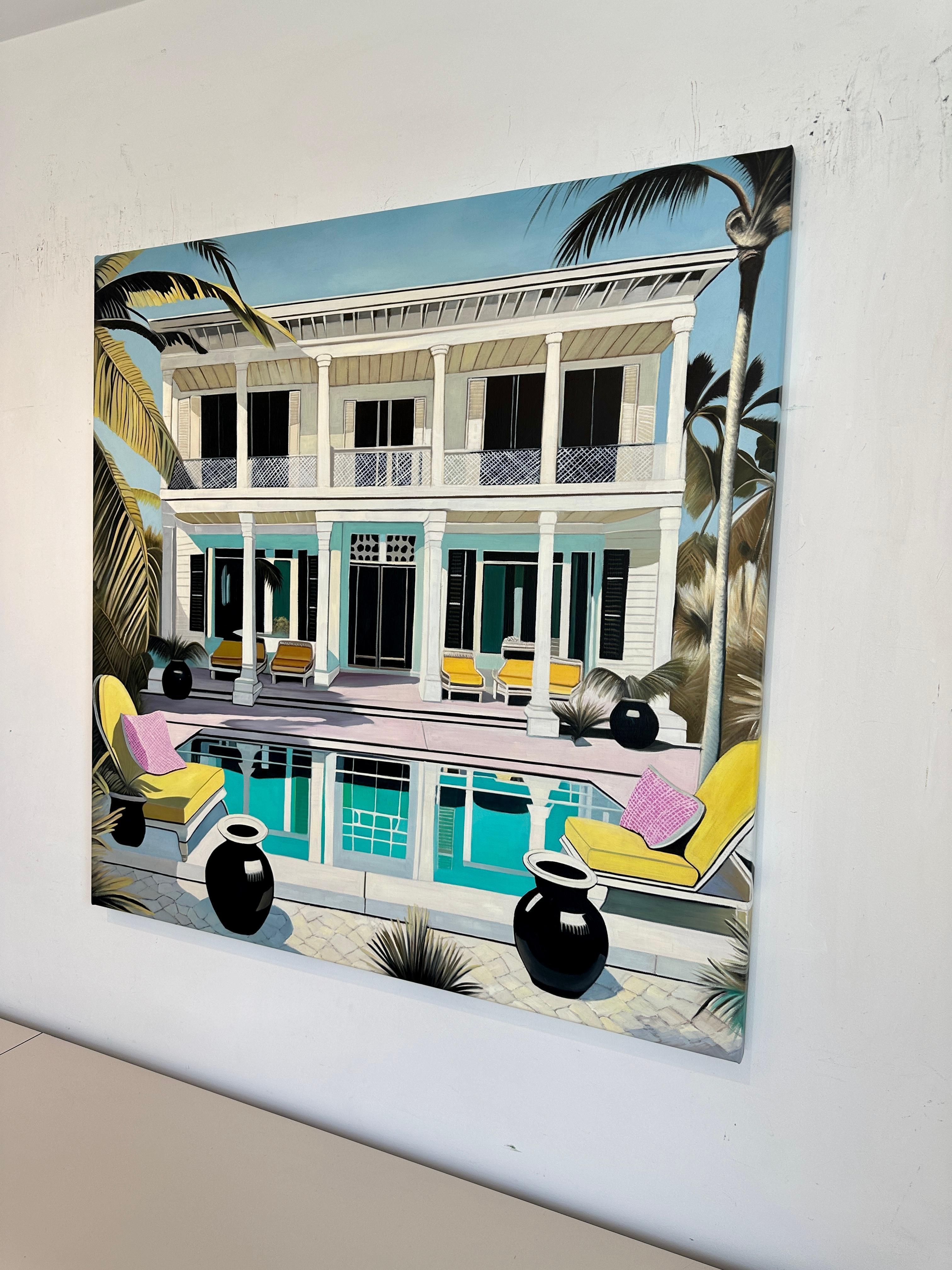 Unbekannte Gewässer der Liebe - Zeitgenössische Architektur POOL Haus Ölgemälde im Angebot 10