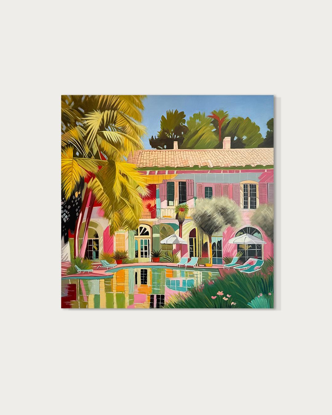 Acque incontaminate dell'amore - Pittura a olio di architettura contemporanea con piscina - Painting di Lilly Muth