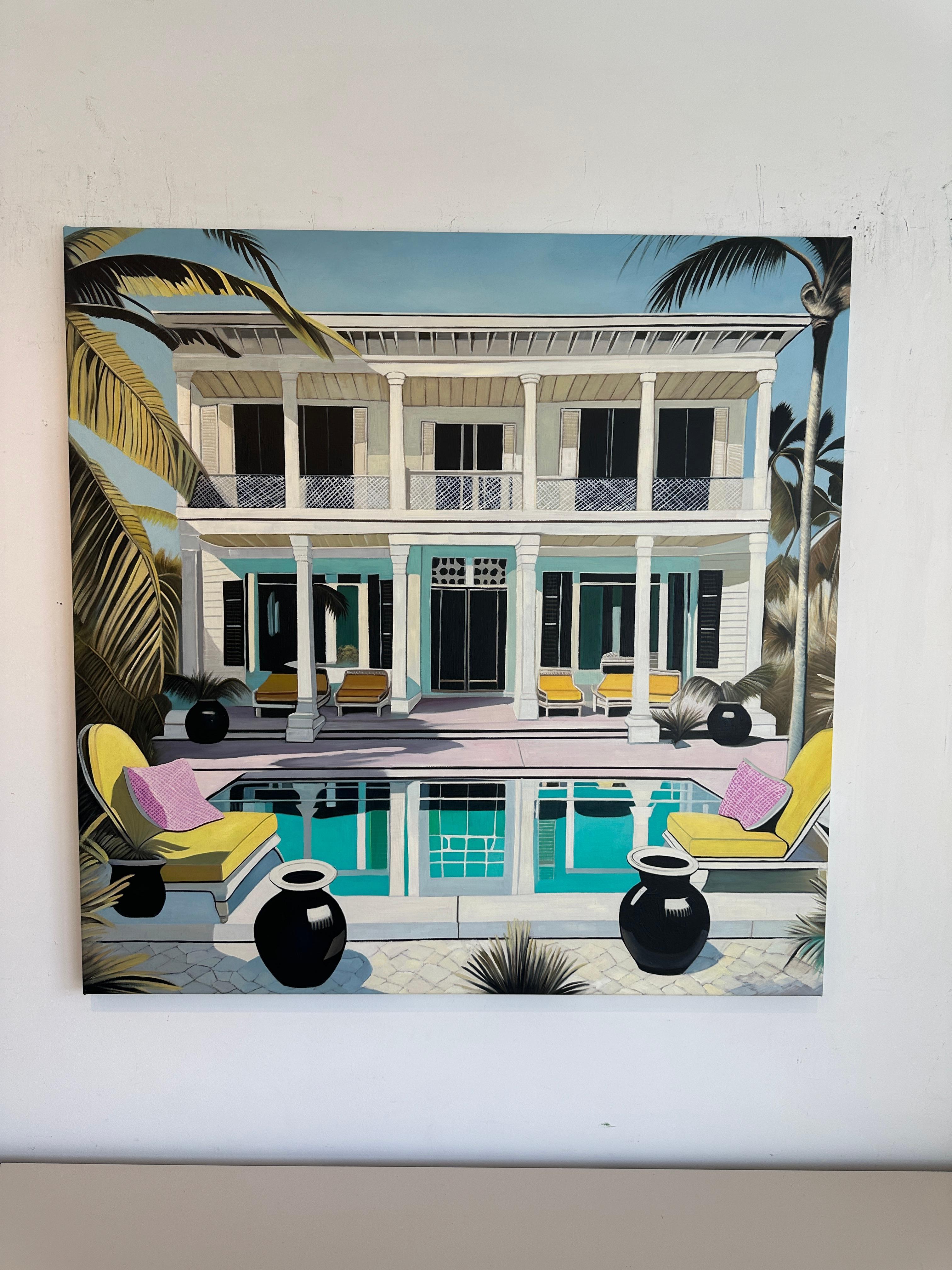 Unbekannte Gewässer der Liebe - Zeitgenössische Architektur POOL Haus Ölgemälde im Angebot 2