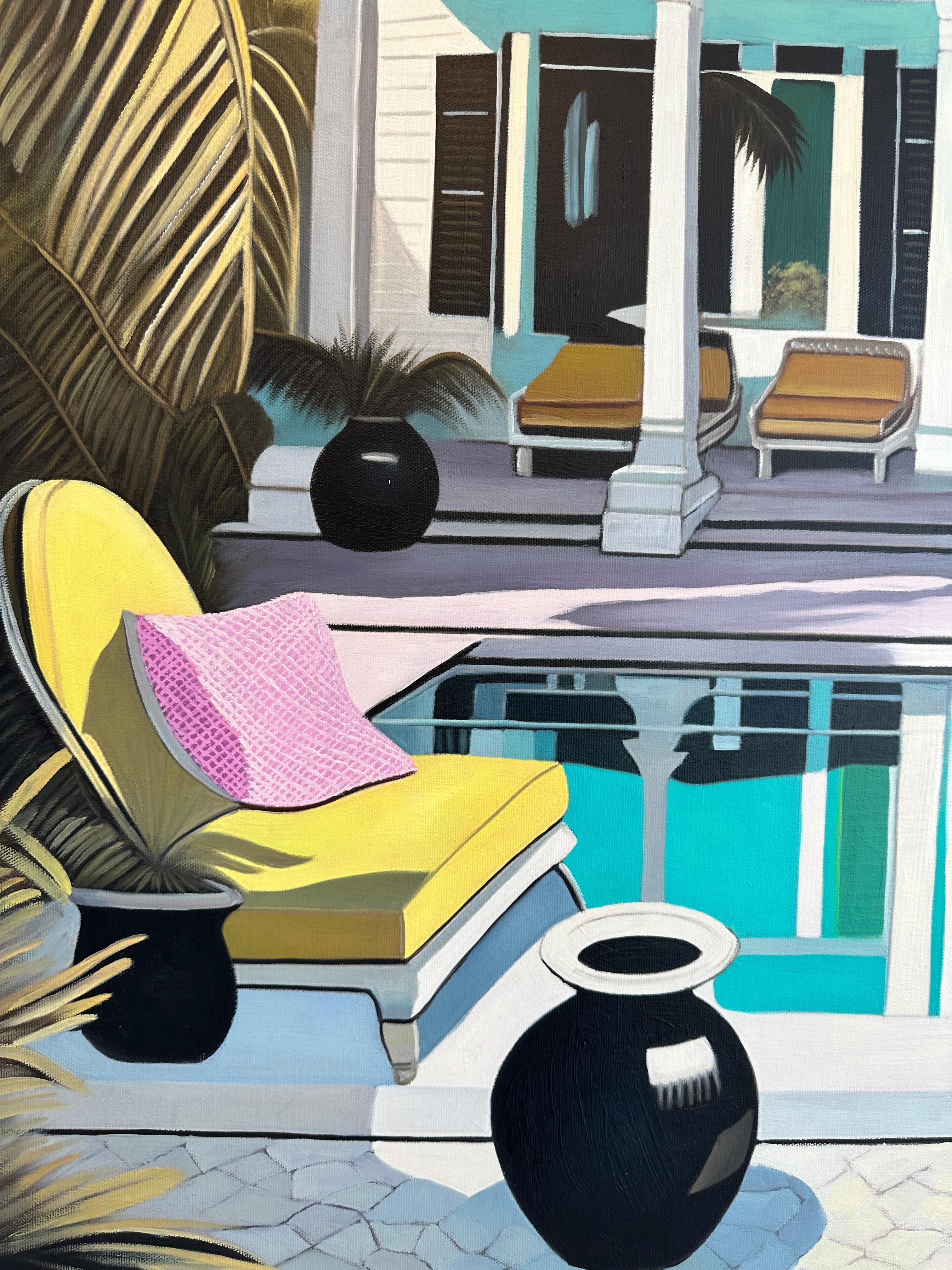 Unbekannte Gewässer der Liebe - Zeitgenössische Architektur POOL Haus Ölgemälde im Angebot 3