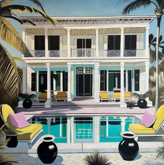 Unchartered Waters of Love - Contemporary Architecture Pool House Oil Painting
