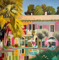 Unchartered Waters of Love - Contemporary Architecture Pool House Oil Painting