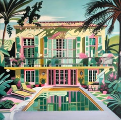Unchartered Waters of Love - Contemporary Architecture Pool House Oil Painting