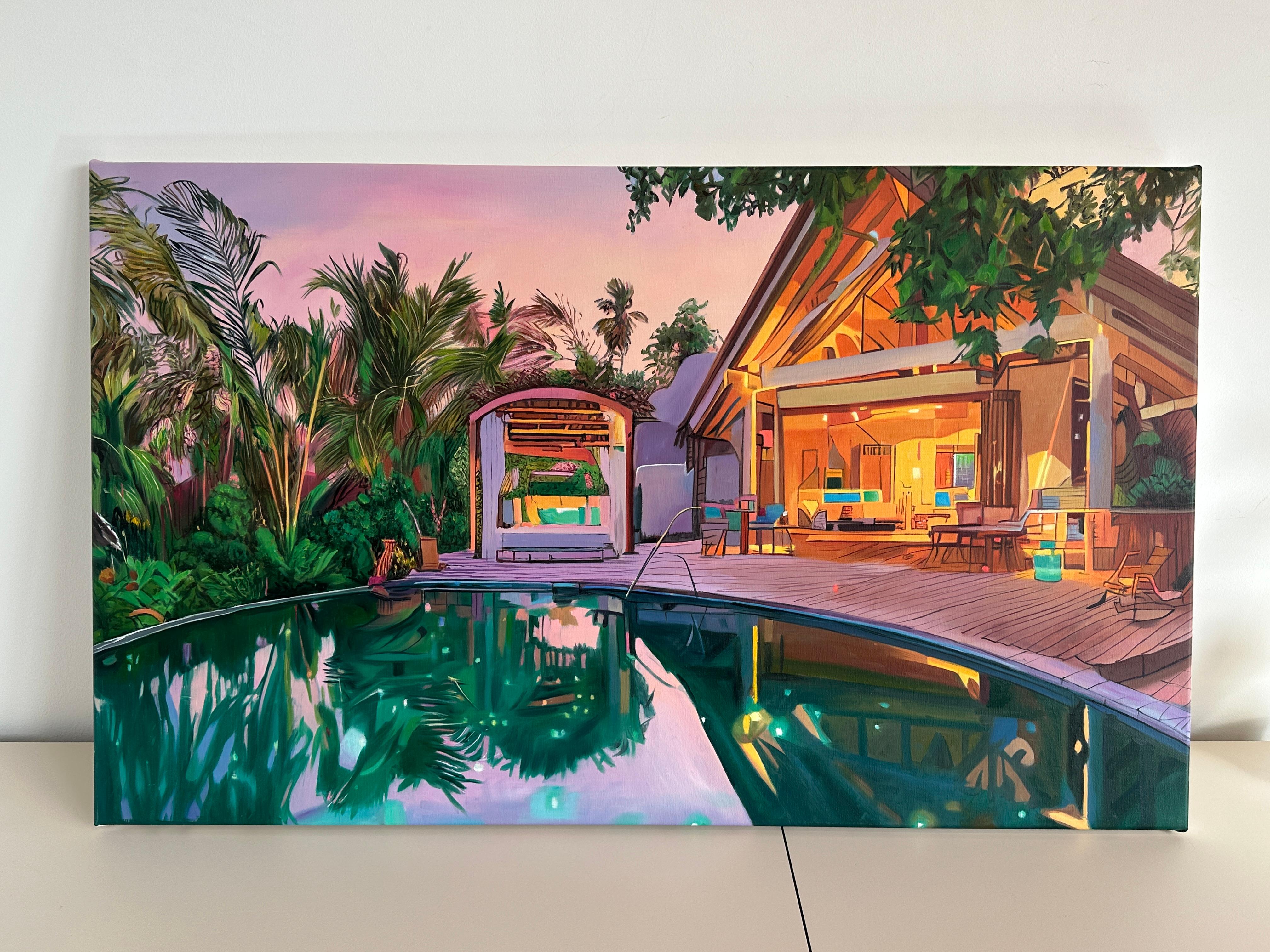 Wanderlust by Lilly Muth - Contemporary Architecture Villa Oil Painting For Sale 11