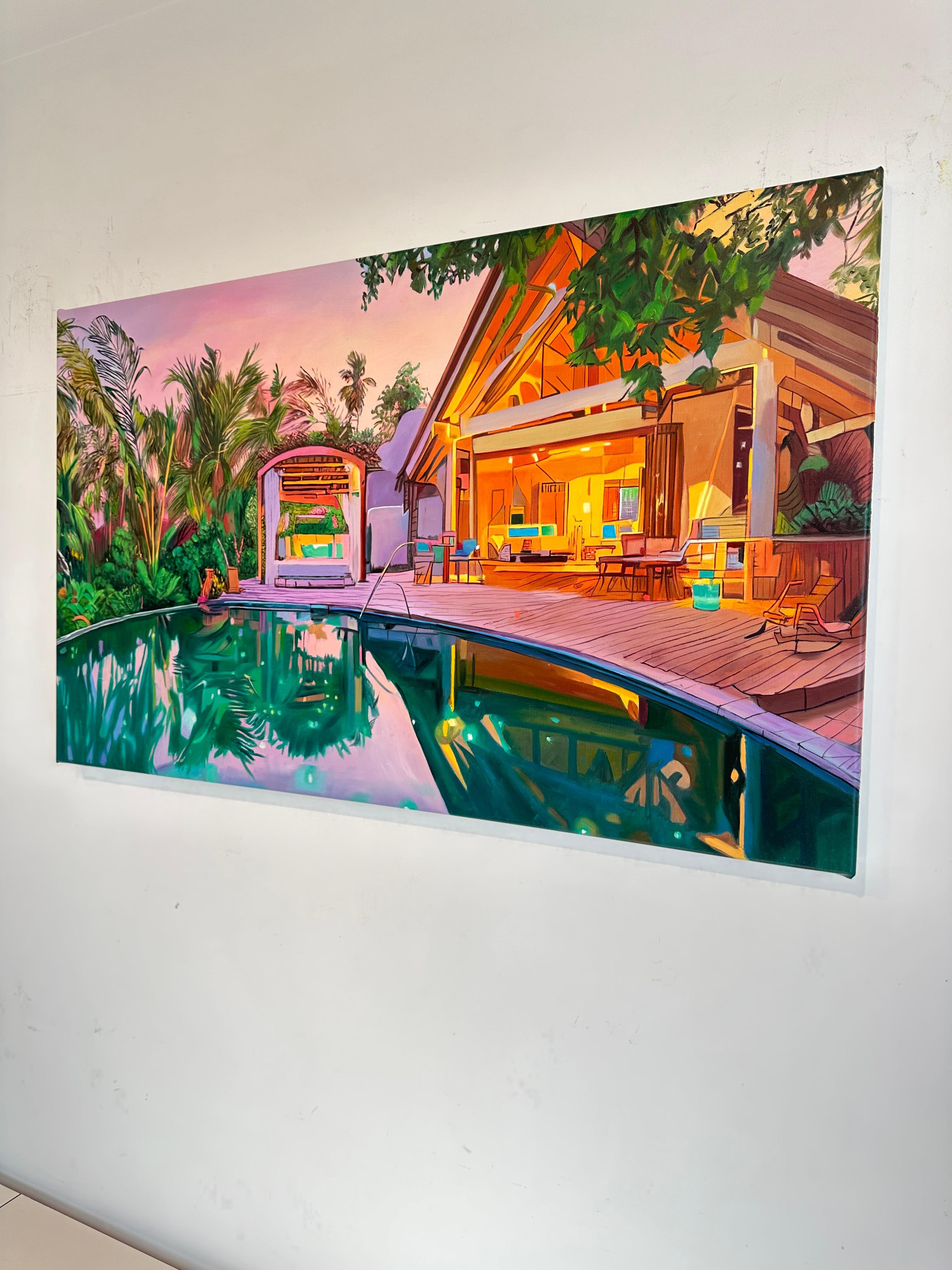 Wanderlust by Lilly Muth - Contemporary Architecture Villa Oil Painting For Sale 5