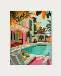 Waves and Whispers - Contemporary Architecture Pool House Oil Painting