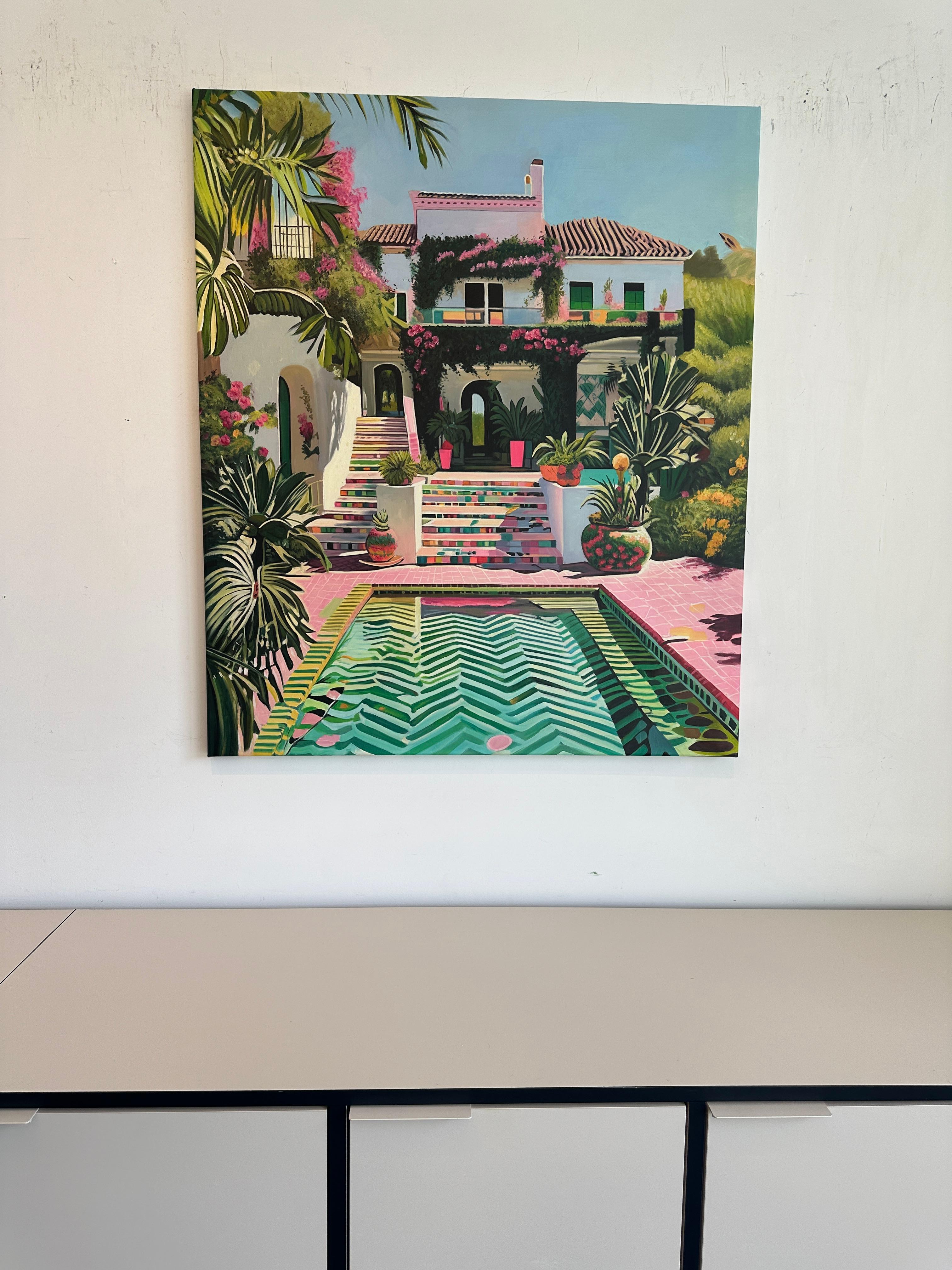 Cuando el tiempo se detiene - Arquitectura contemporánea Casa de la piscina Pintura al óleo en venta 11