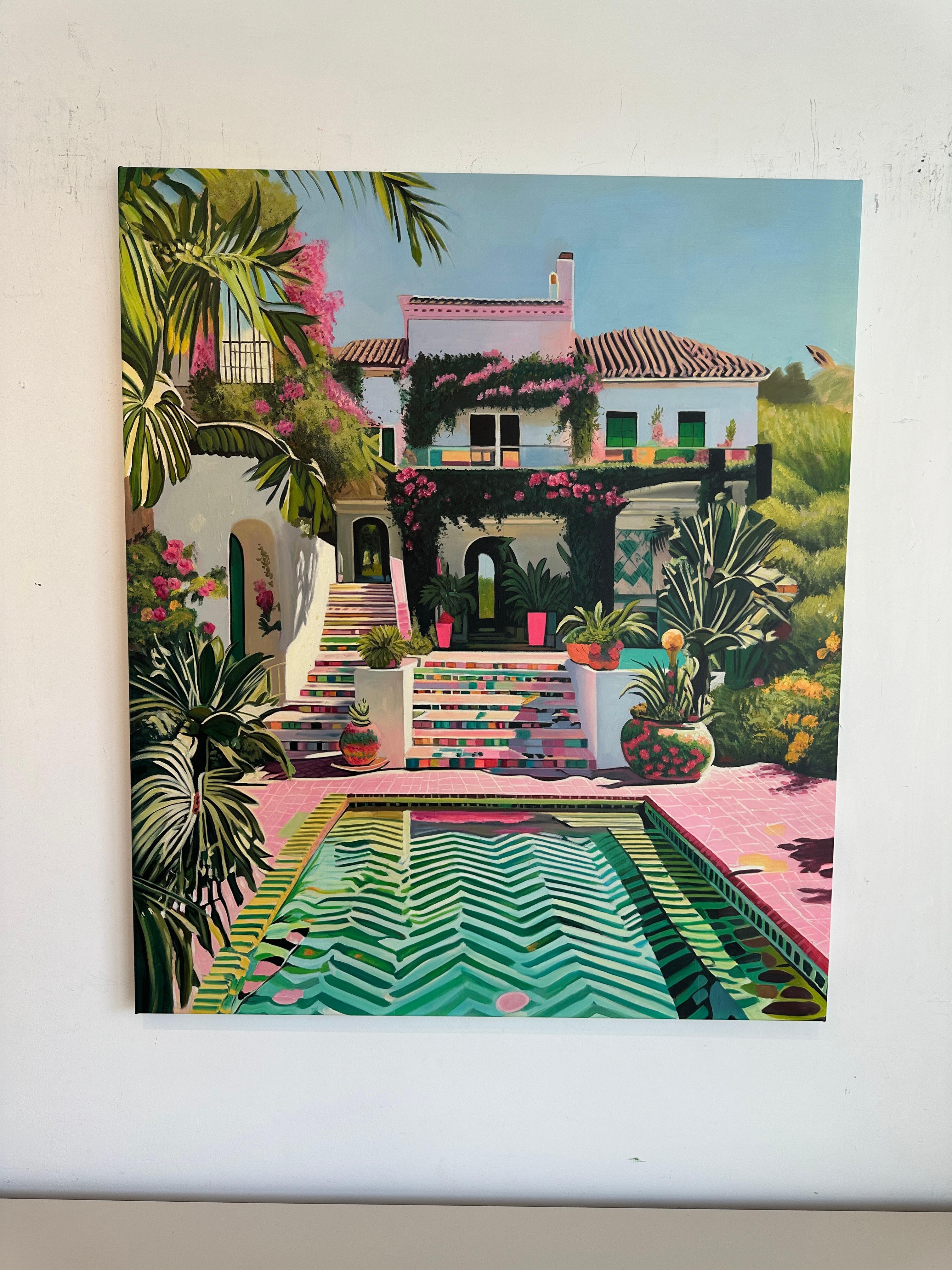 Cuando el tiempo se detiene - Arquitectura contemporánea Casa de la piscina Pintura al óleo en venta 13