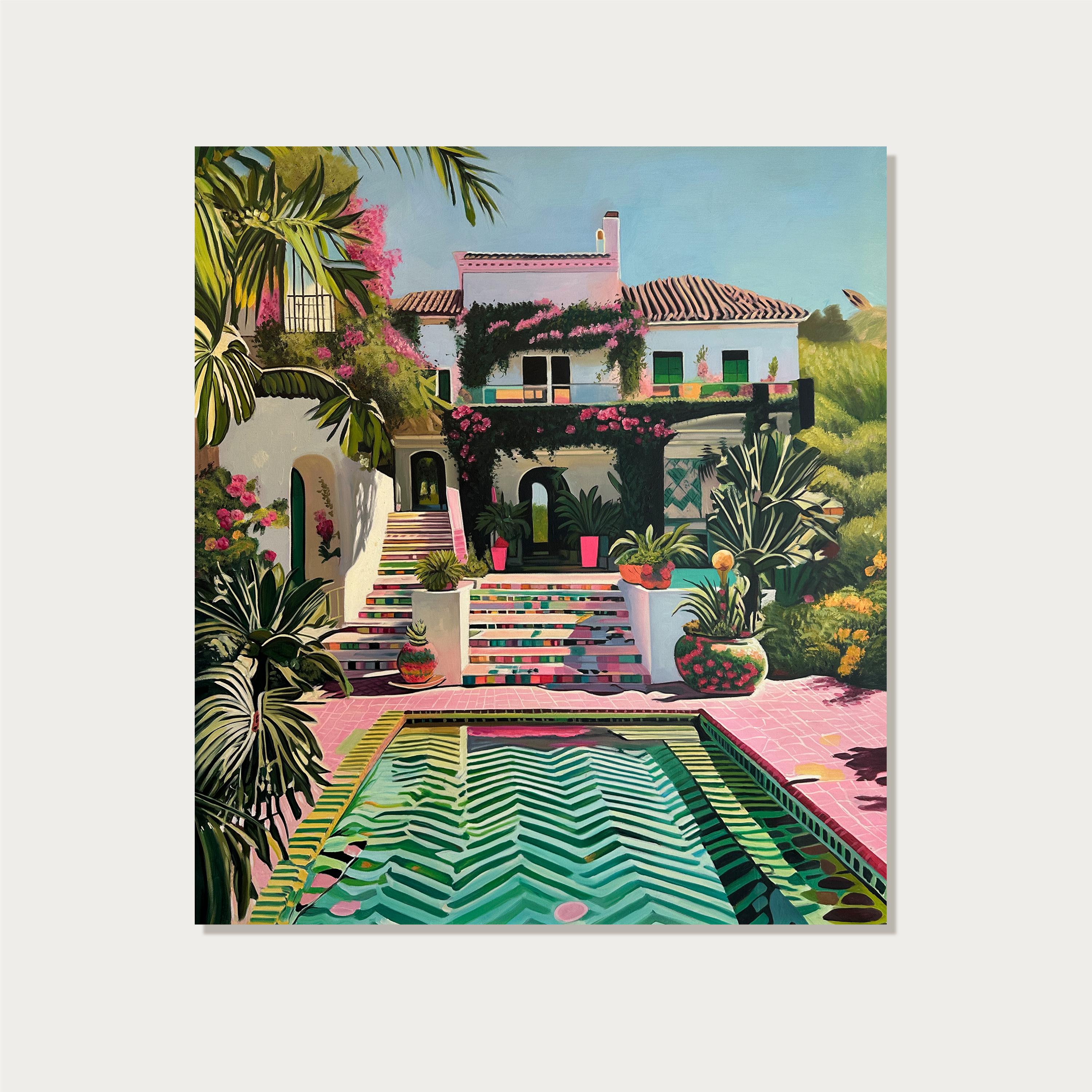 Cuando el tiempo se detiene - Arquitectura contemporánea Casa de la piscina Pintura al óleo - Painting Contemporáneo de Lilly Muth