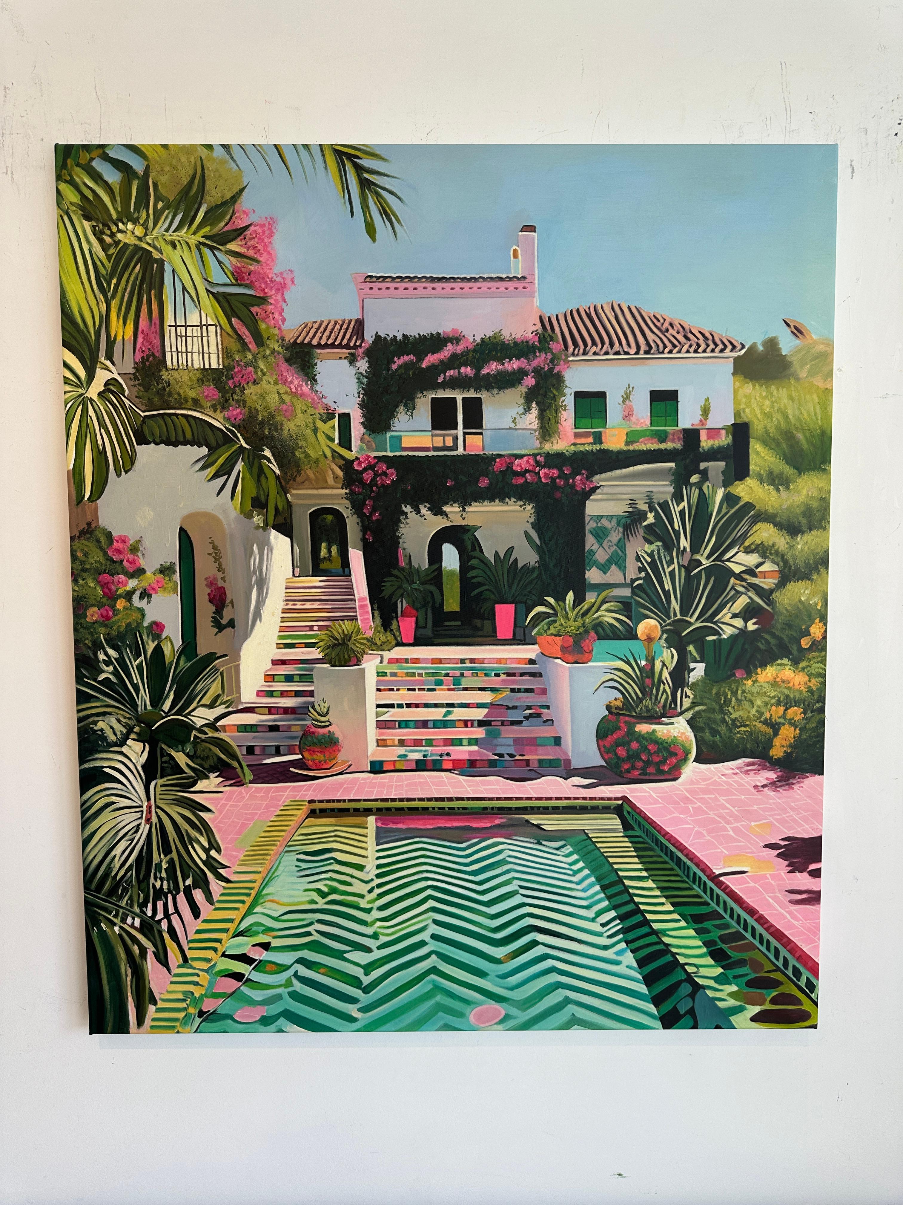 Cuando el tiempo se detiene - Arquitectura contemporánea Casa de la piscina Pintura al óleo en venta 1