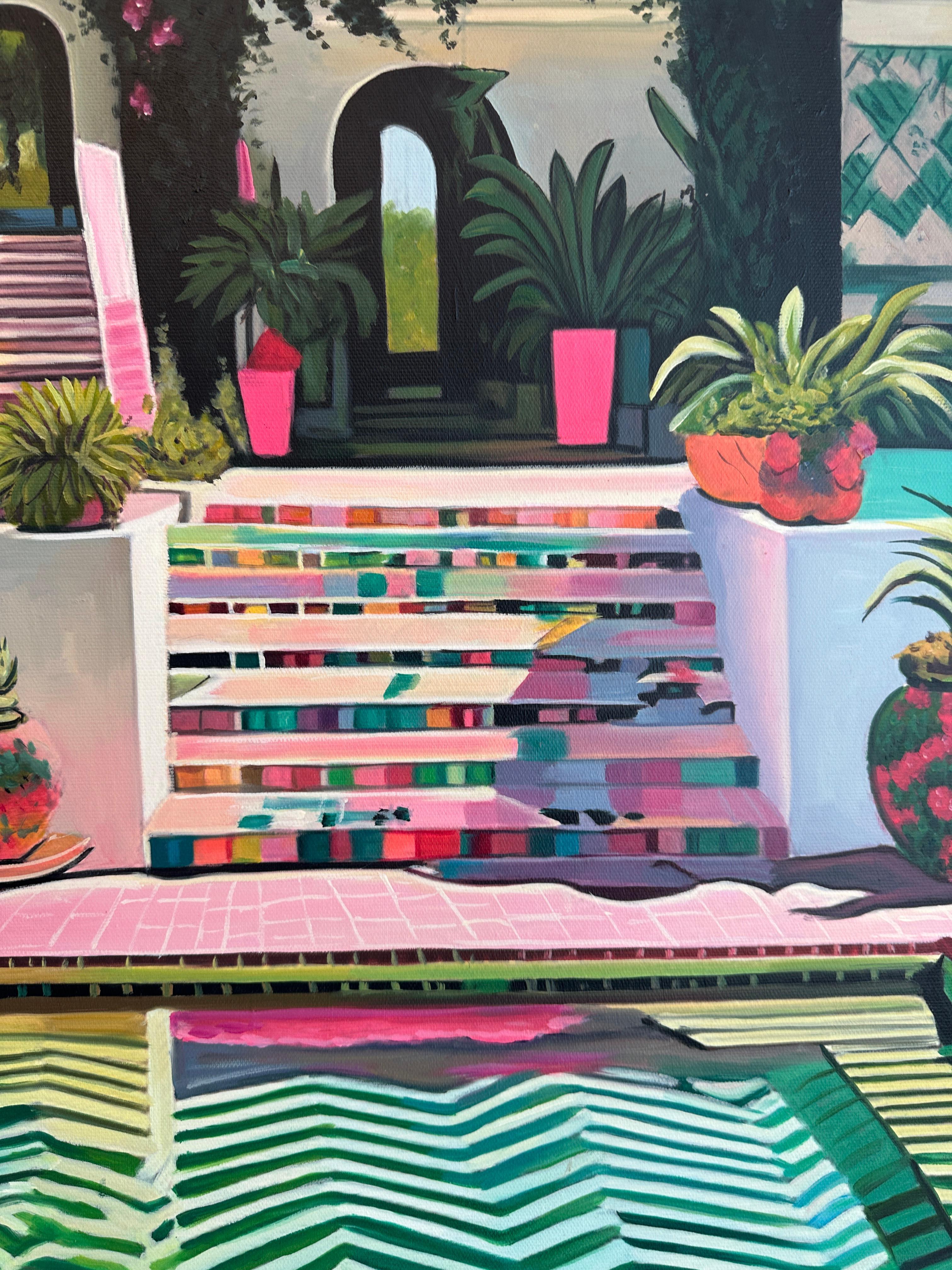 Cuando el tiempo se detiene - Arquitectura contemporánea Casa de la piscina Pintura al óleo en venta 5