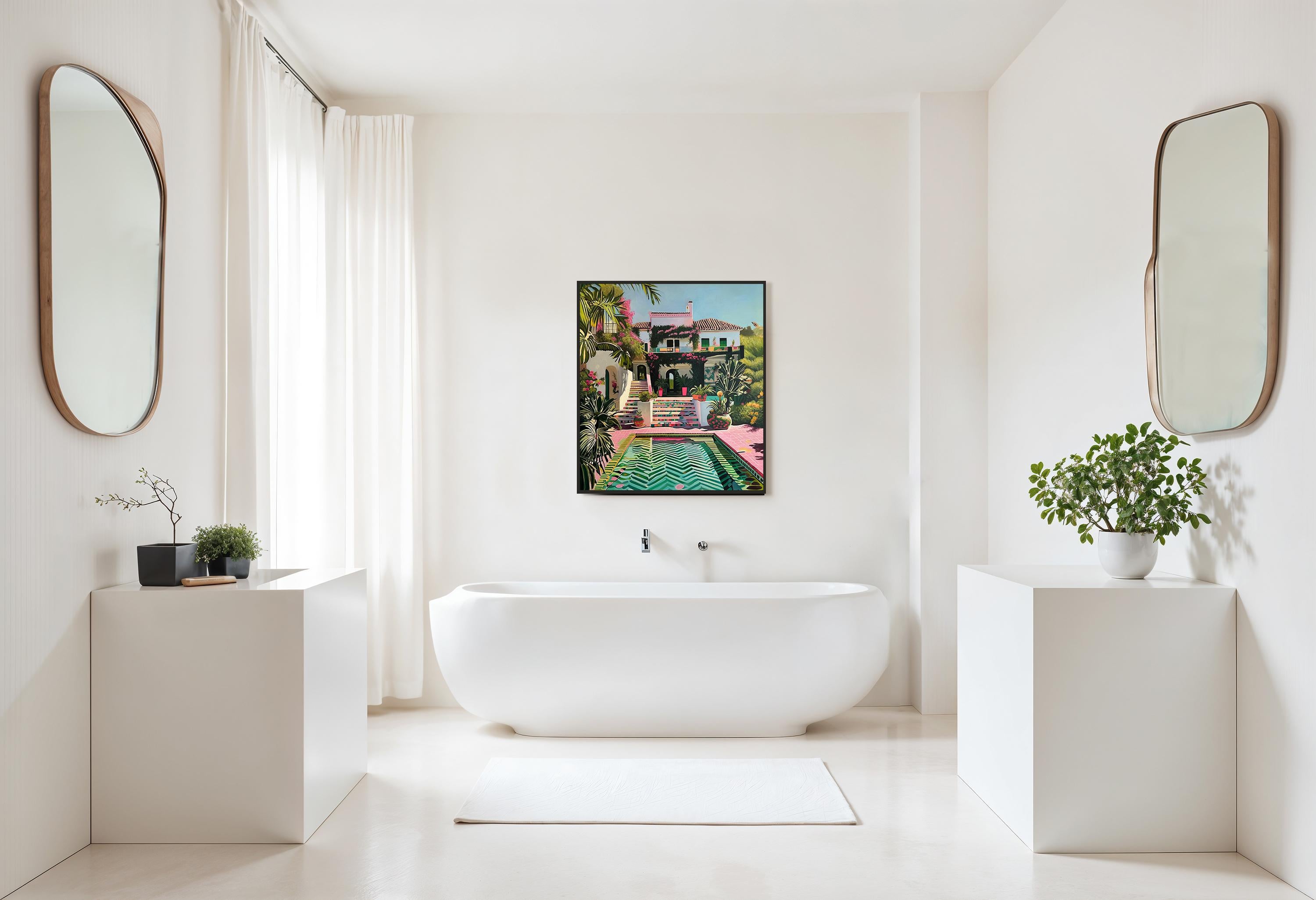 Cuando el tiempo se detiene - Arquitectura contemporánea Casa de la piscina Pintura al óleo en venta 6