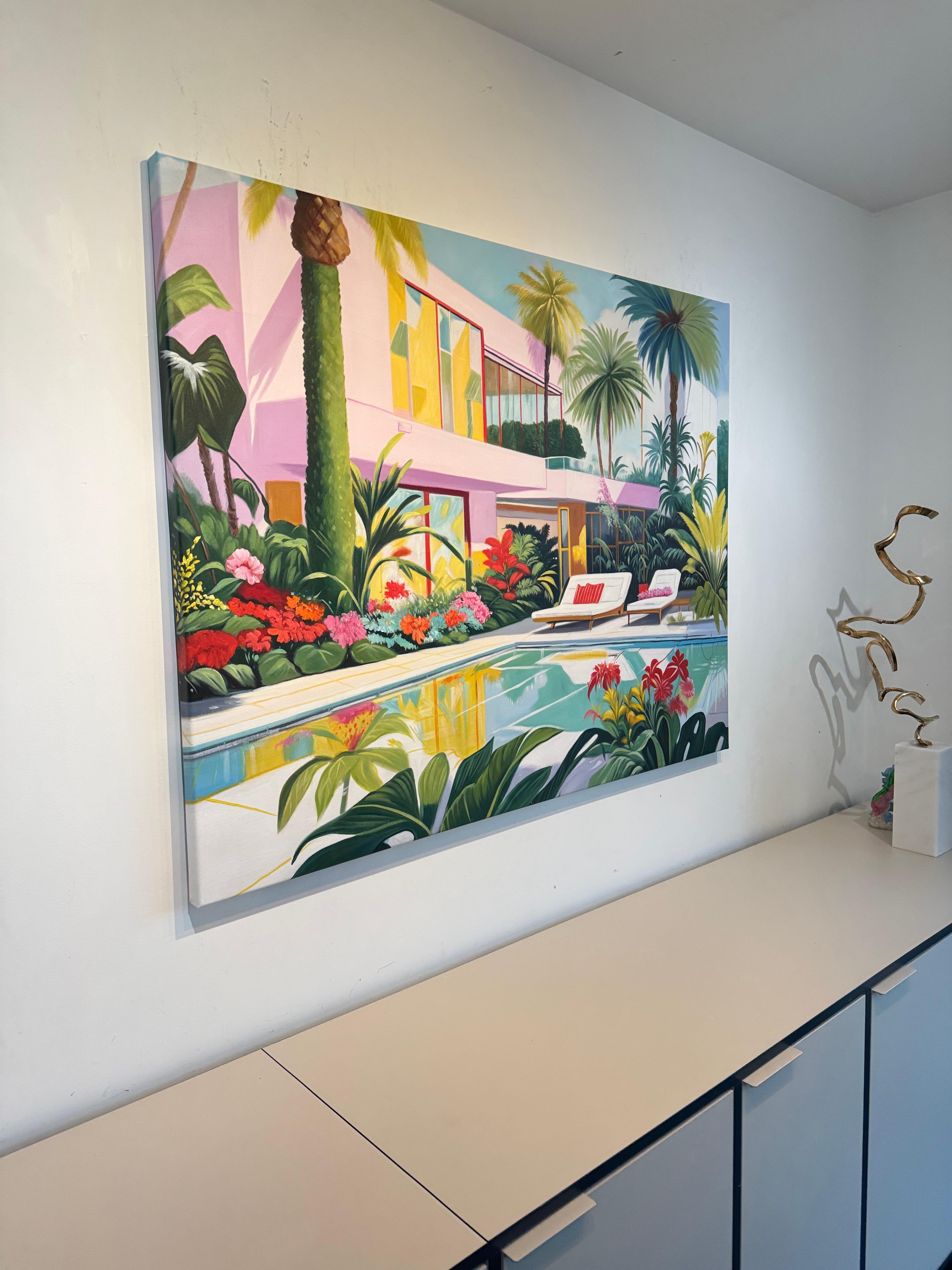 Where Days Drift Beyond Reality - Contemporary Architecture Pool Oil Painting For Sale 7