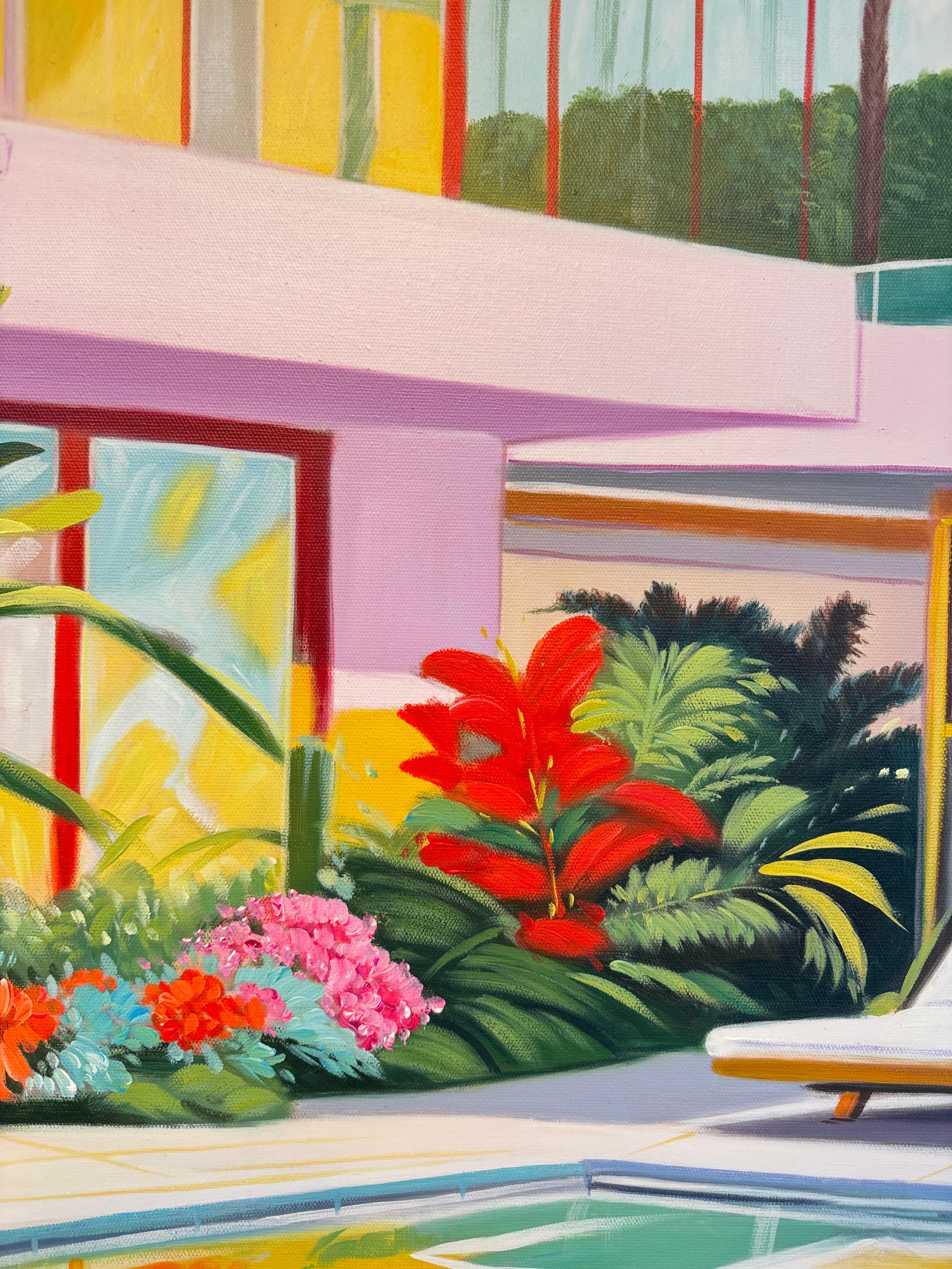 Where Days Drift Beyond Reality - Contemporary Architecture Pool Oil Painting For Sale 8