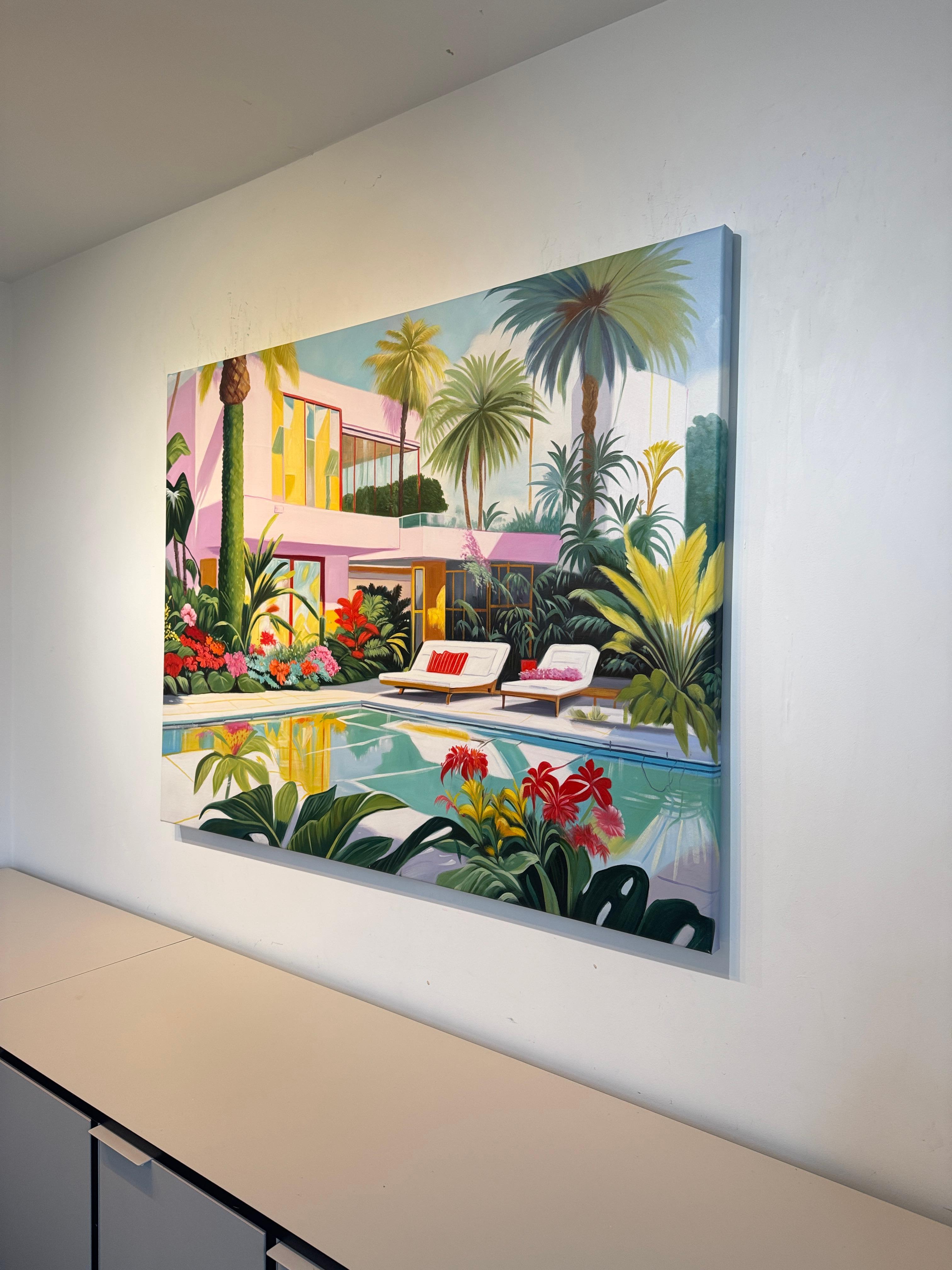 Where Days Drift Beyond Reality - Contemporary Architecture Pool Oil Painting For Sale 9