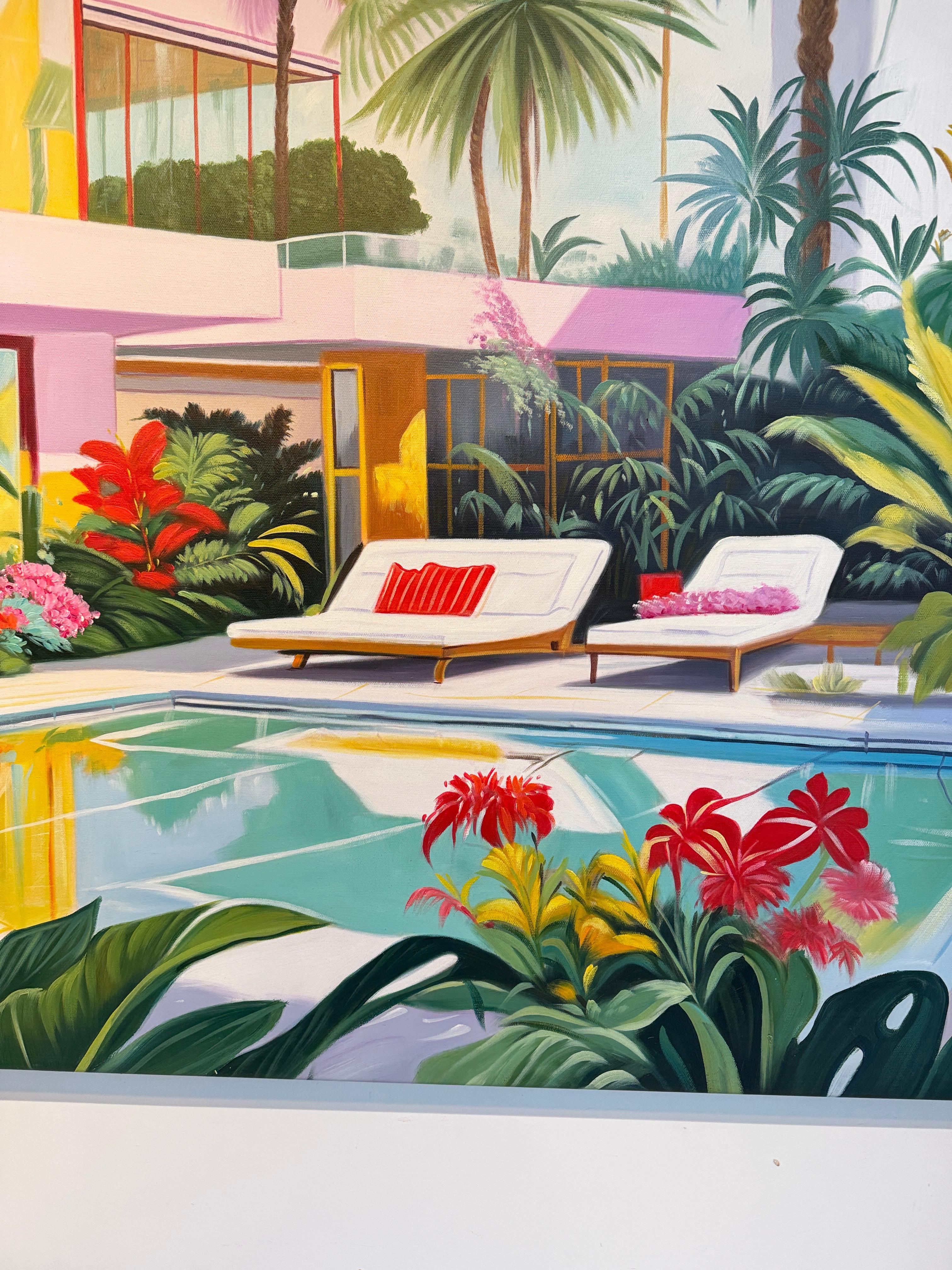 Where Days Drift Beyond Reality - Contemporary Architecture Pool Oil Painting For Sale 10