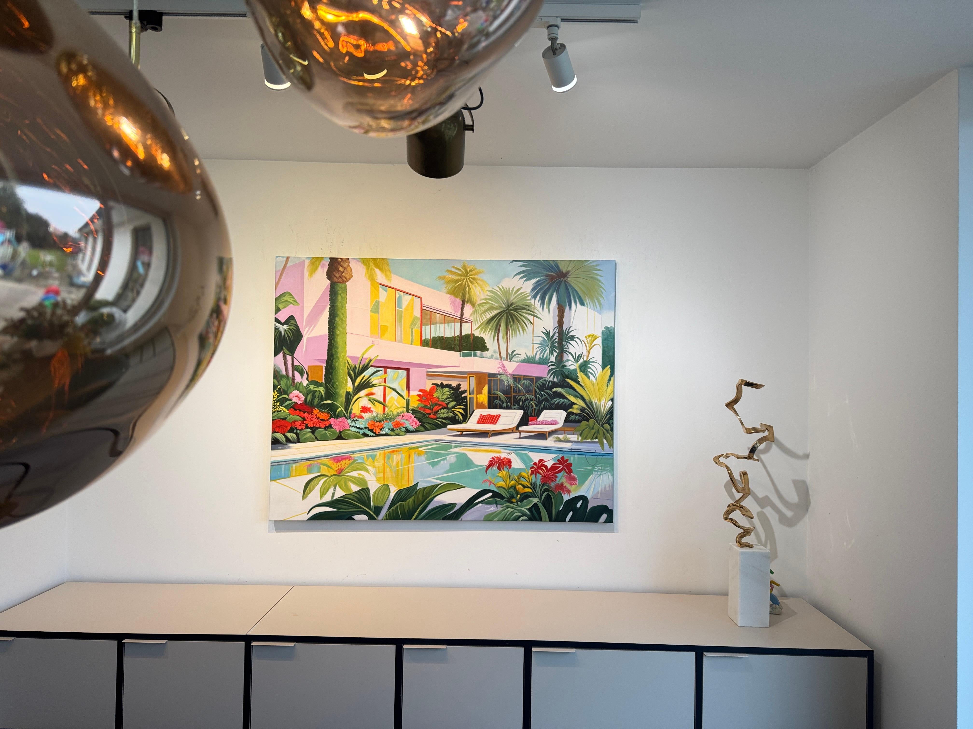 Where Days Drift Beyond Reality - Contemporary Architecture Pool Oil Painting For Sale 11