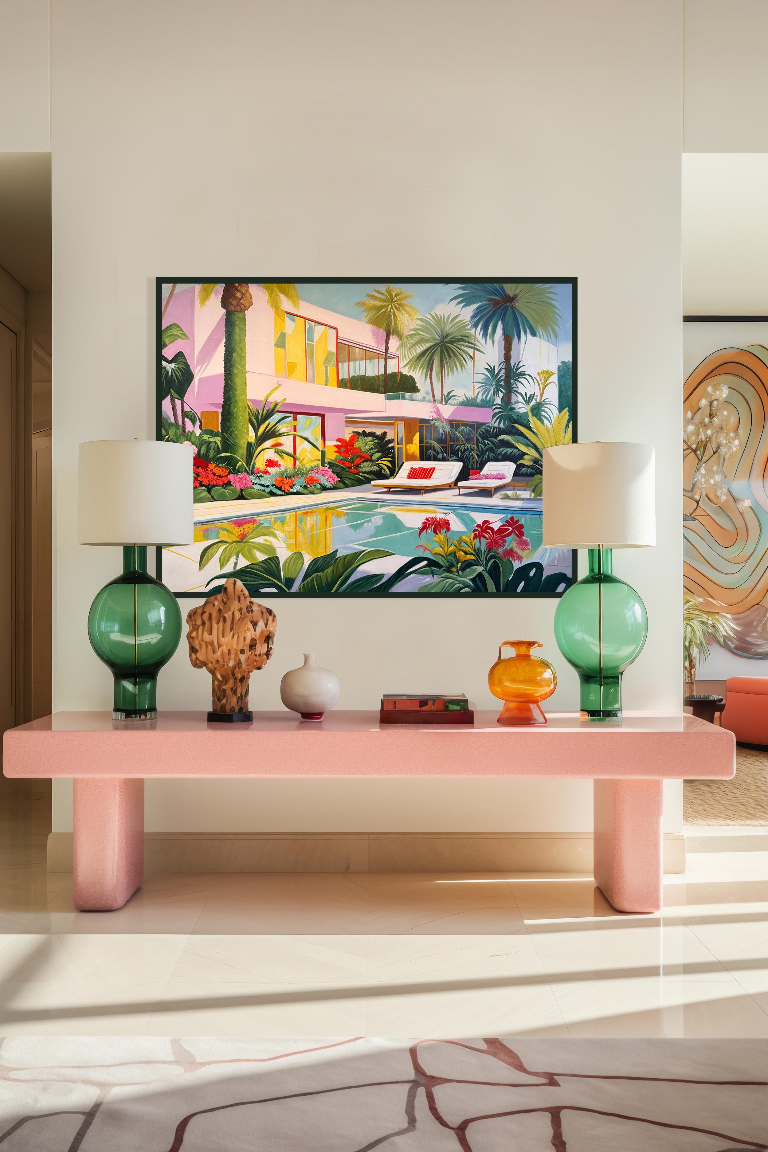 Where Days Drift Beyond Reality - Contemporary Architecture Pool Oil Painting For Sale 12