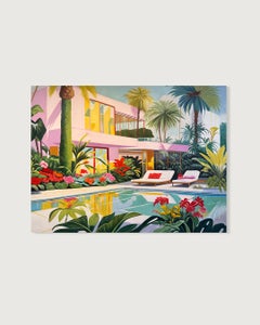 Where Days Drift Beyond Reality - Contemporary Architecture Pool Oil Painting