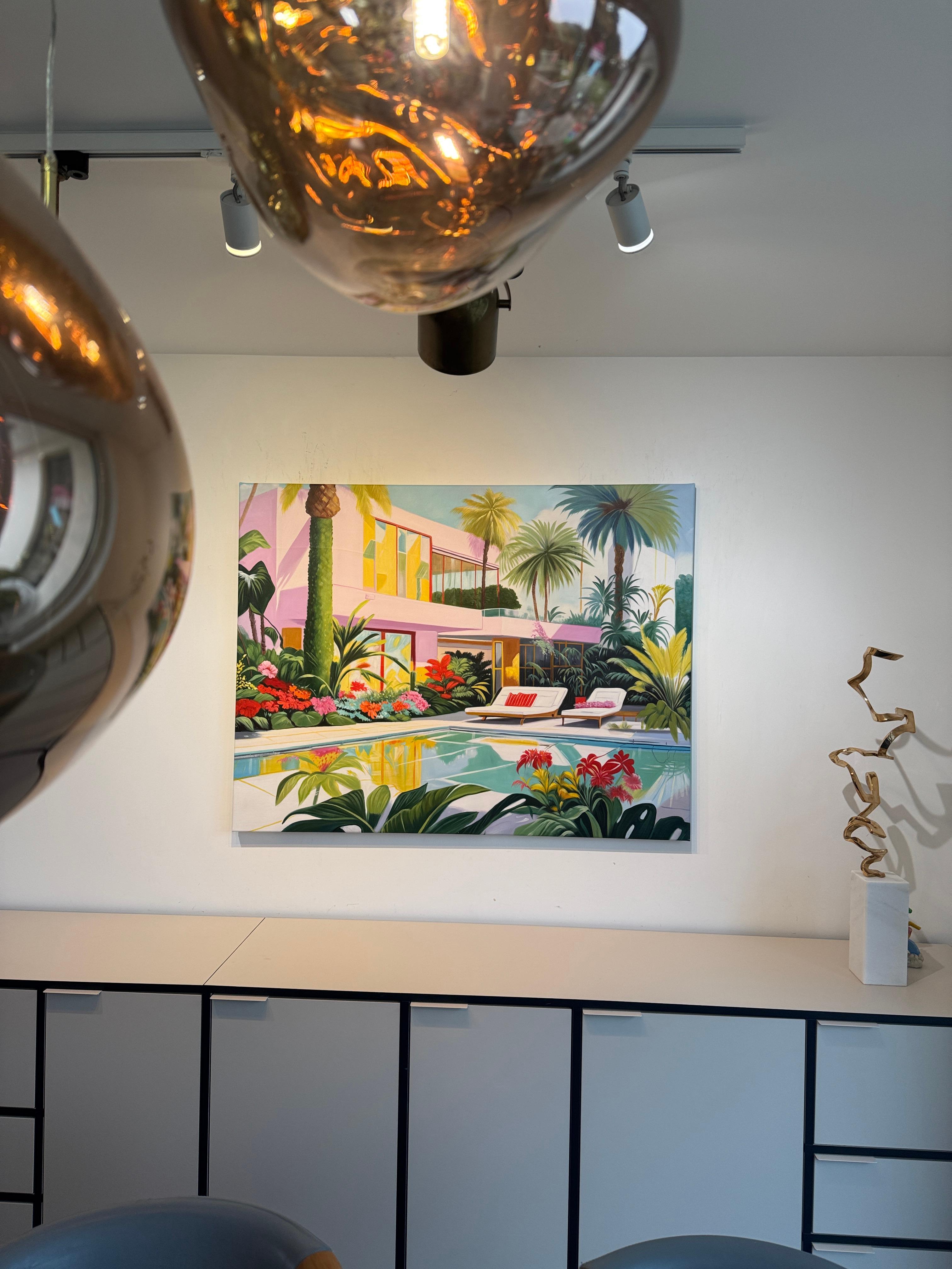 Where Days Drift Beyond Reality - Contemporary Architecture Pool Oil Painting For Sale 1