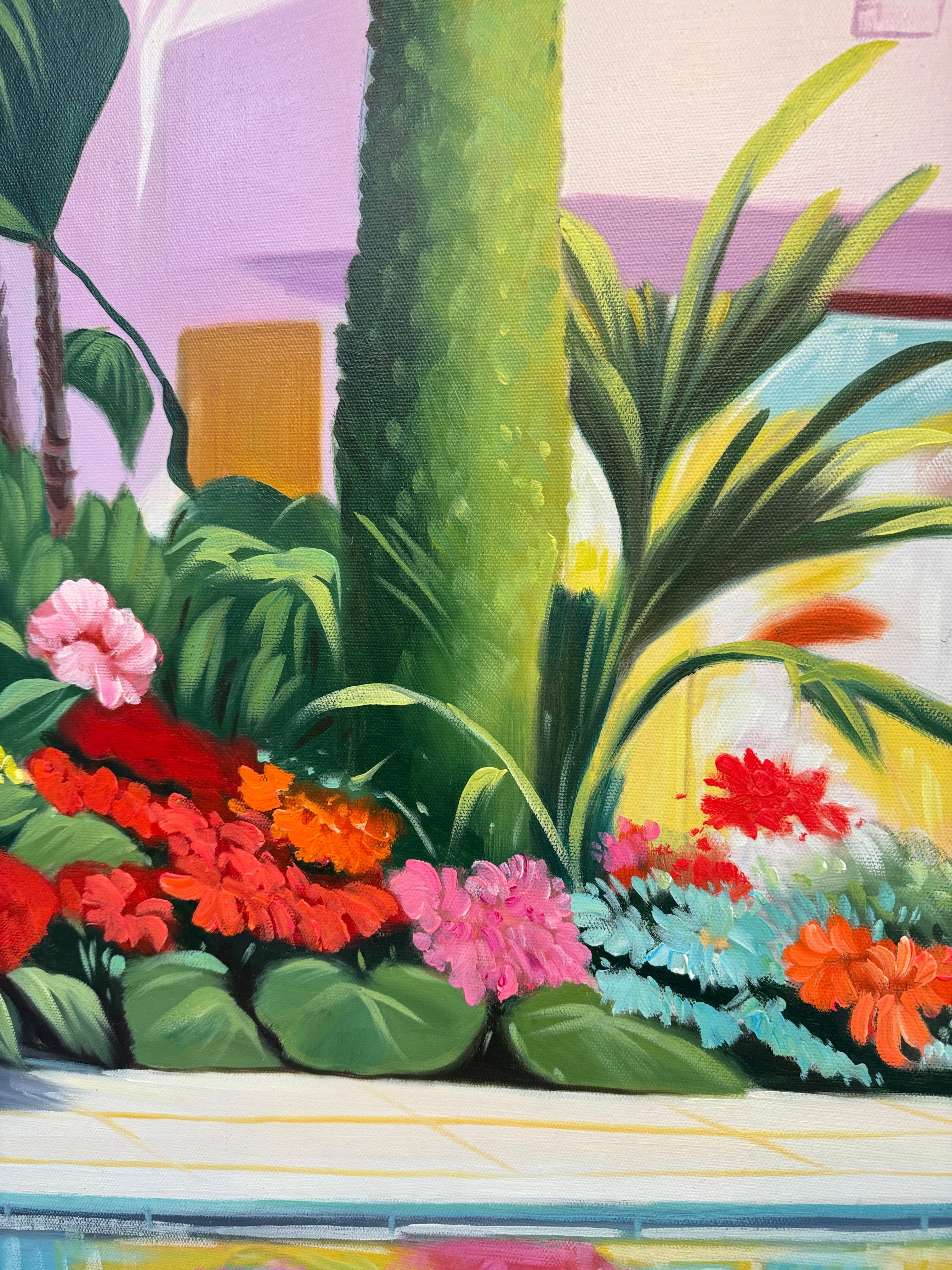 Where Days Drift Beyond Reality - Contemporary Architecture Pool Oil Painting For Sale 2