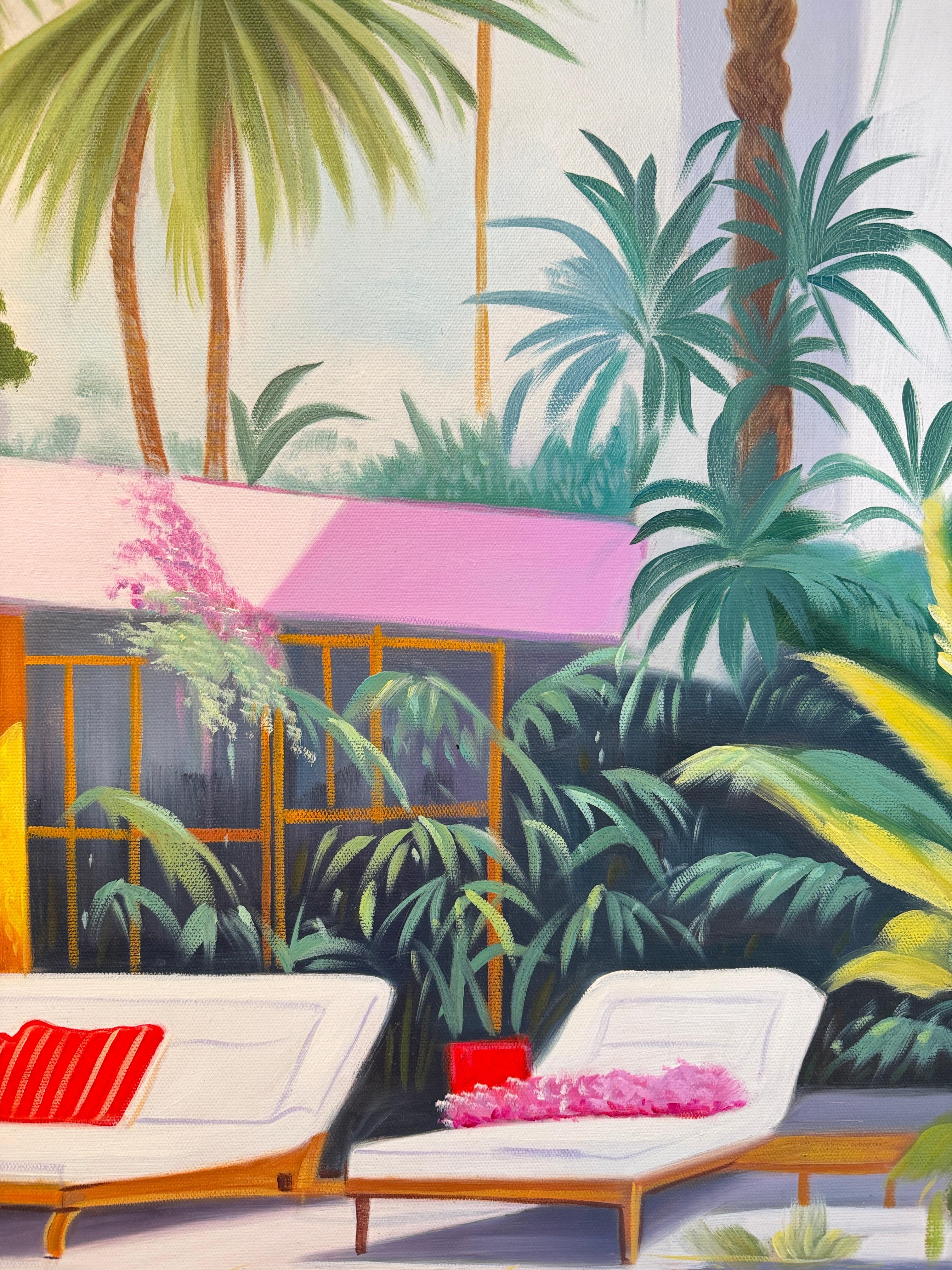 Where Days Drift Beyond Reality - Contemporary Architecture Pool Oil Painting For Sale 3